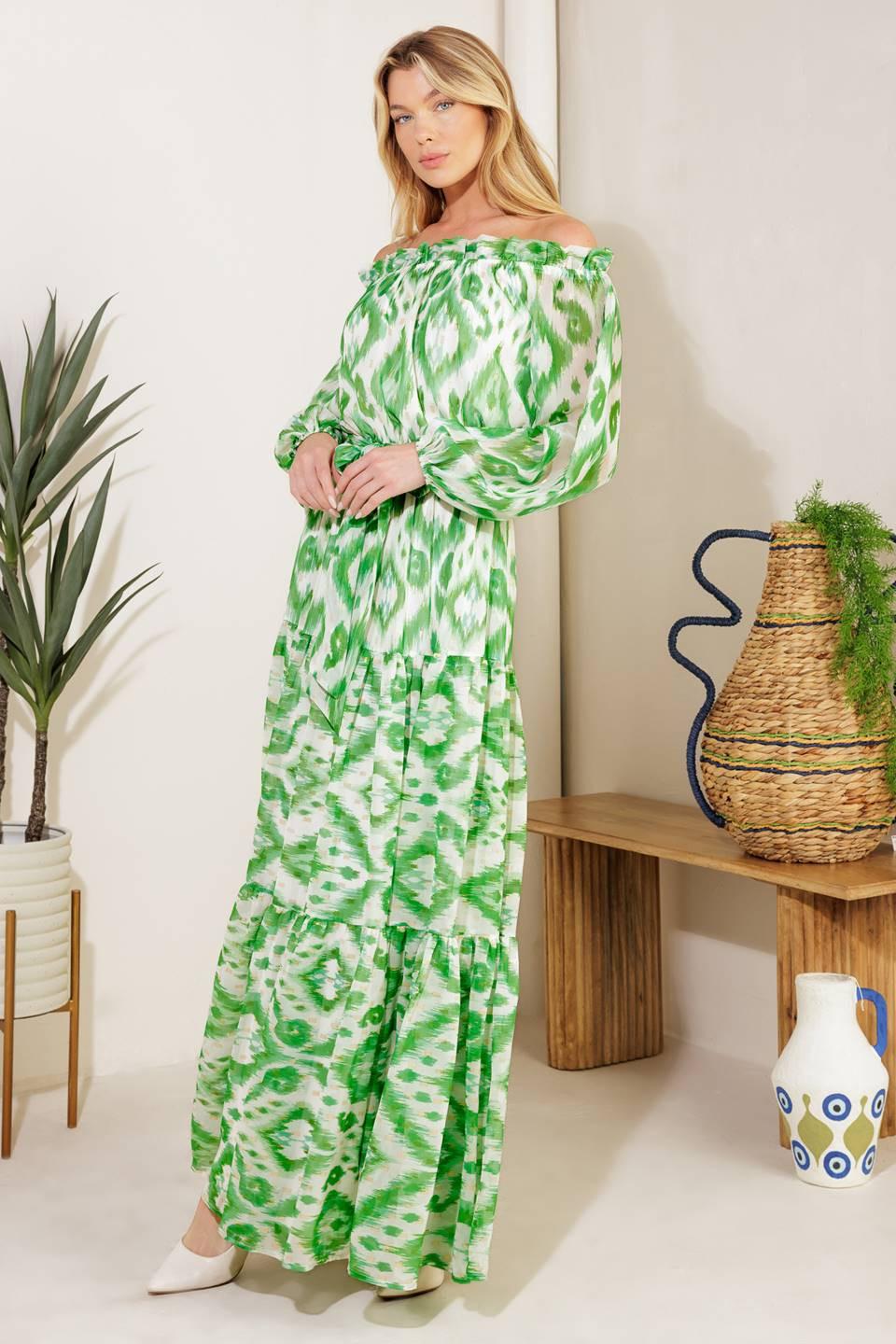 Eclipse's Whisper Woven Maxi Dress in ivory green, view 2 — Soul Flow Apparel