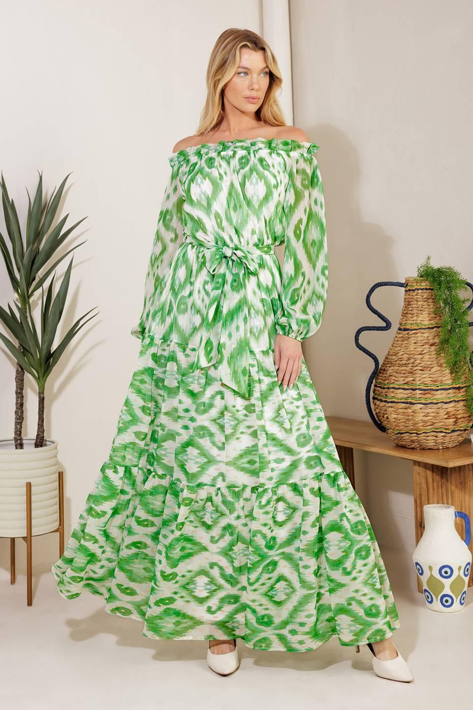 Eclipse's Whisper Woven Maxi Dress in ivory green, view 3 — Soul Flow Apparel