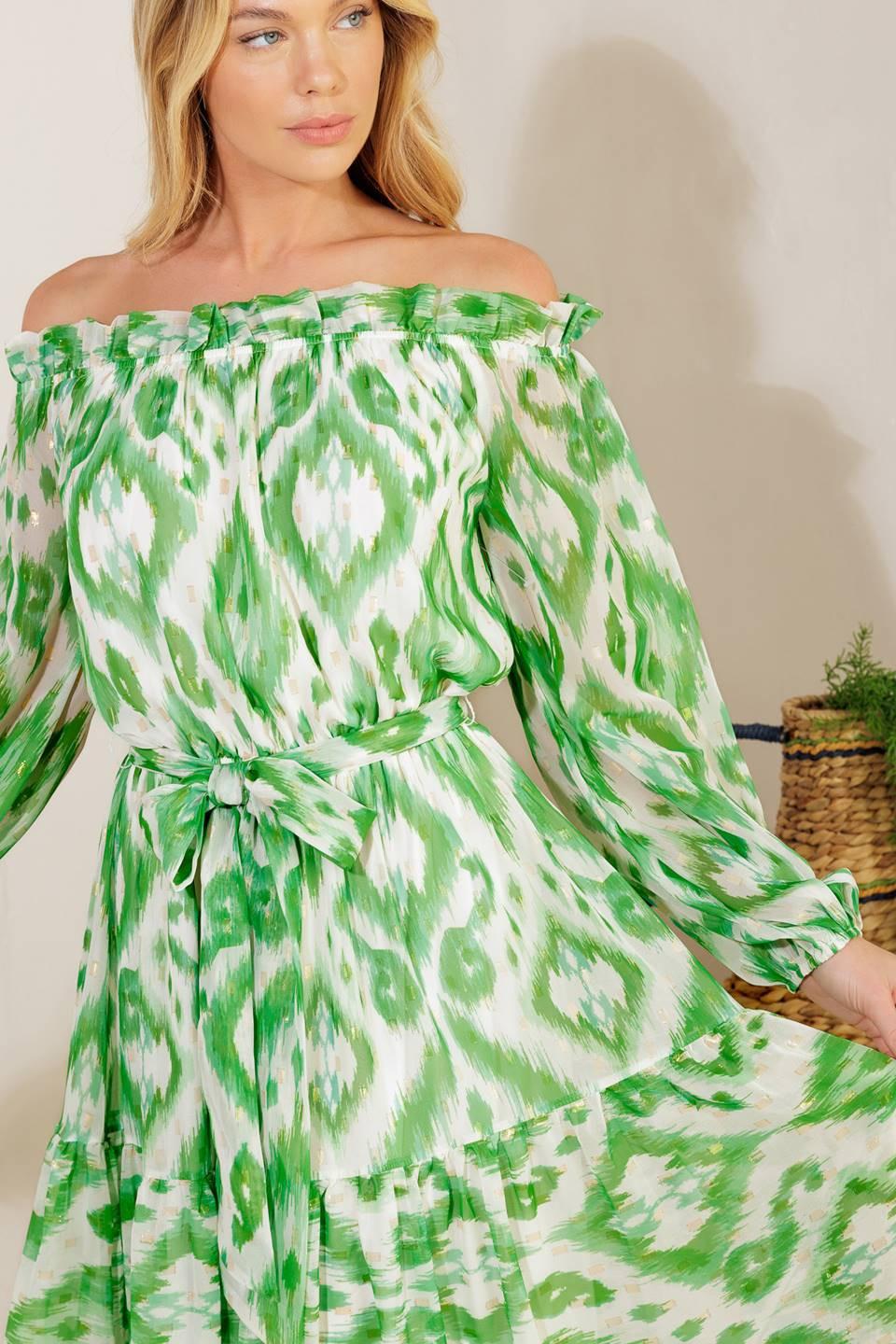 Eclipse's Whisper Woven Maxi Dress in ivory green, view 4 — Soul Flow Apparel