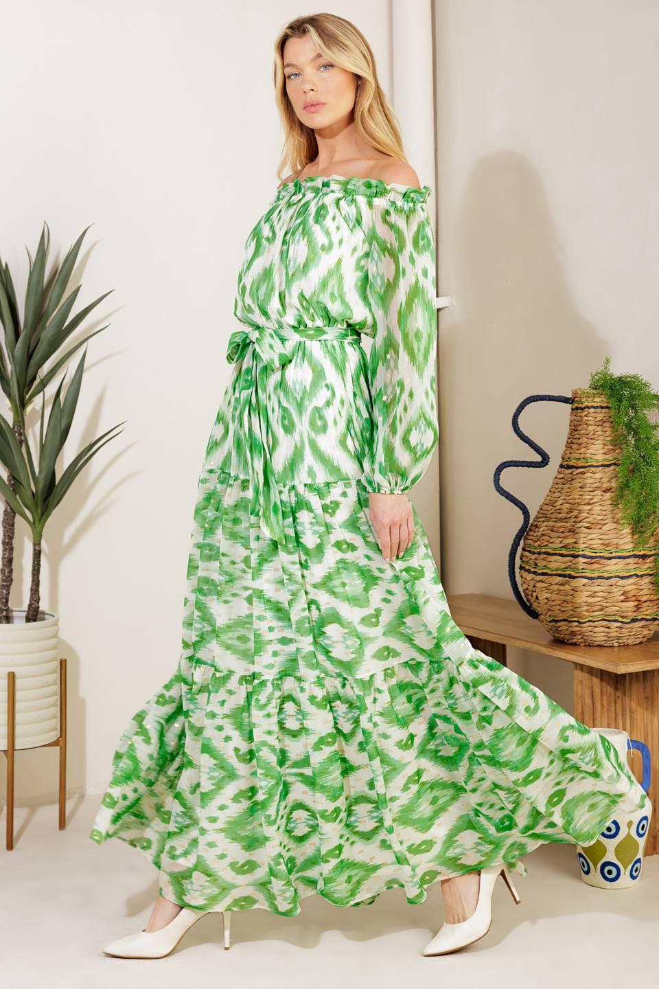 Eclipse's Whisper Woven Maxi Dress in ivory green, view 5 — Soul Flow Apparel