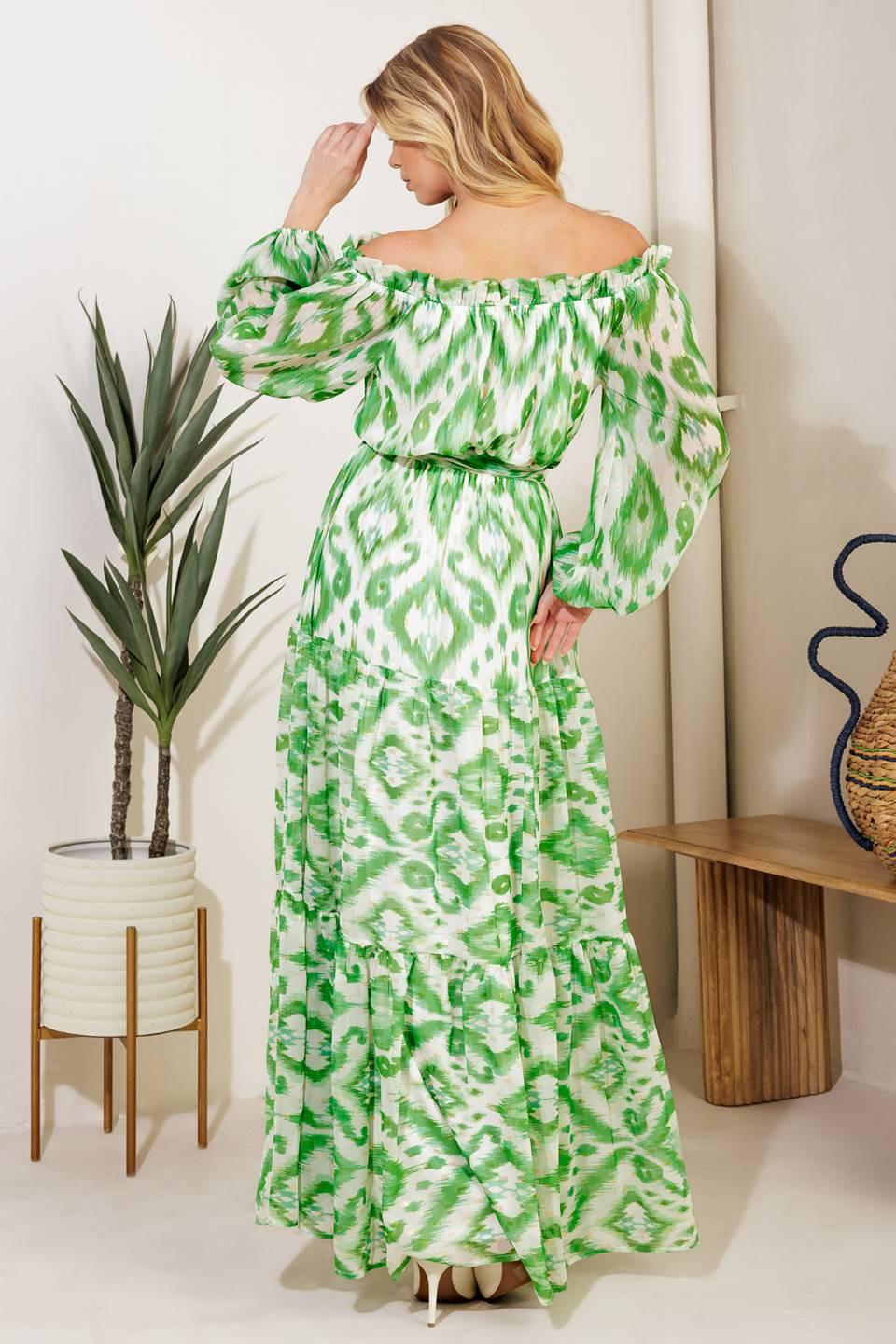 Eclipse's Whisper Woven Maxi Dress in ivory green, view 6 — Soul Flow Apparel