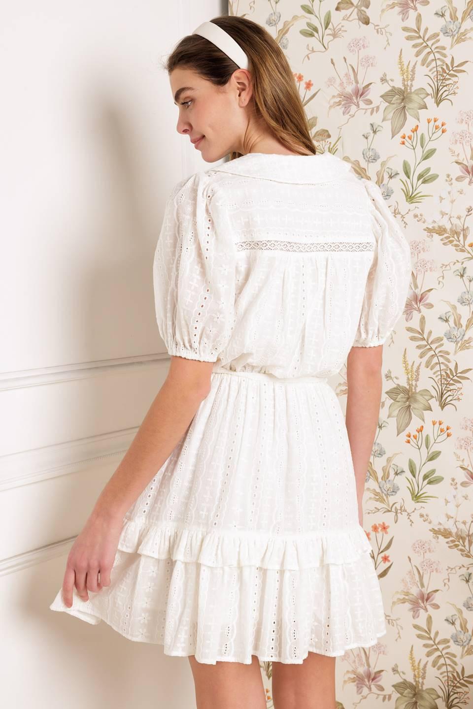 Starlight Soiree Woven Eyelet Mini Dress in ivory, view 7 — Soul Flow Apparel