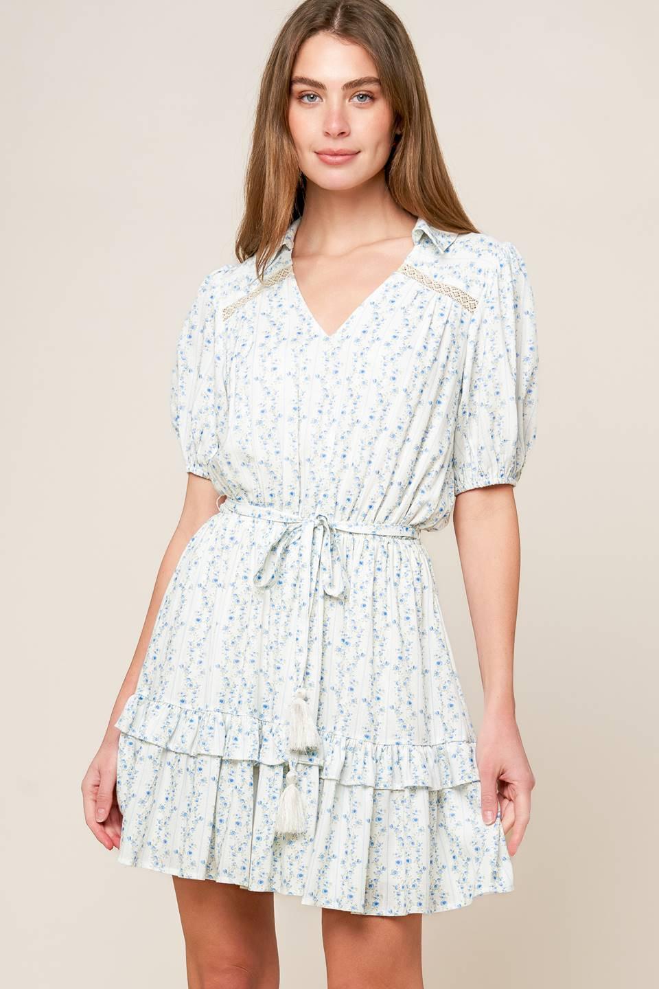 Skyward Blue Woven Mini Dress in ivory, view 2 — Soul Flow Apparel