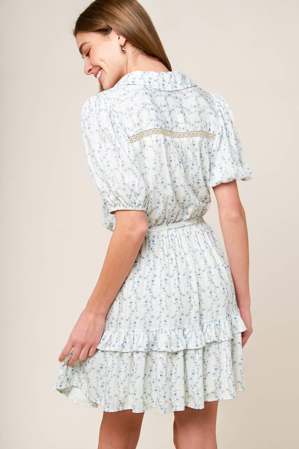 Skyward Blue Woven Mini Dress in ivory, view 5 — Soul Flow Apparel