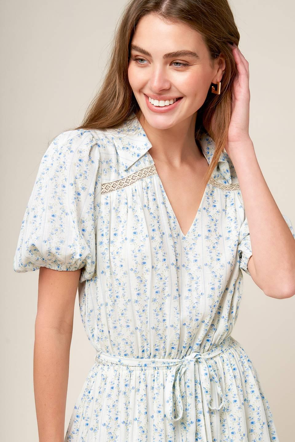 Skyward Blue Woven Mini Dress in ivory, view 6 — Soul Flow Apparel