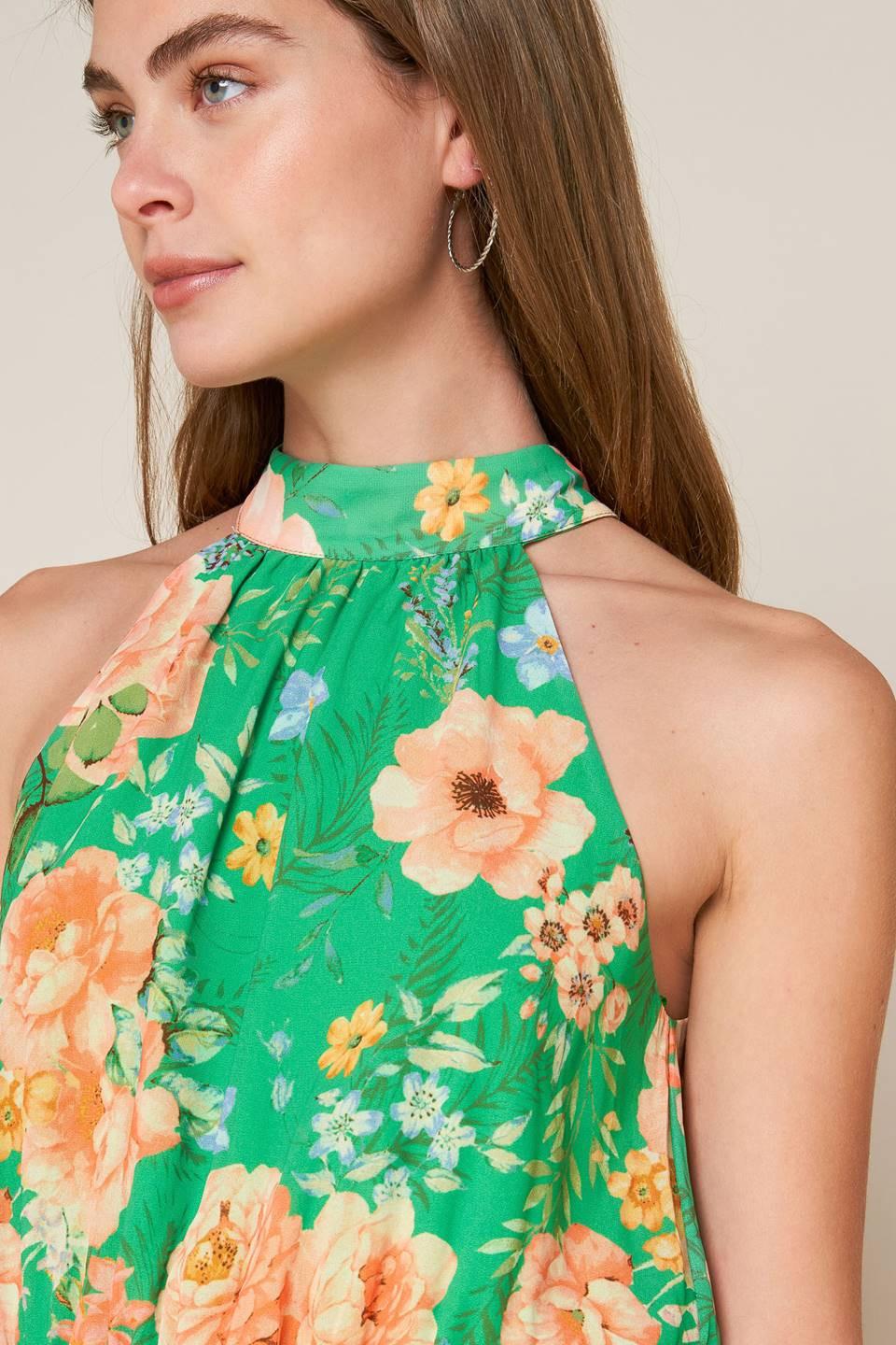 Porcelain Bloom Woven Maxi Dress in green peach, view 6 — Soul Flow Apparel