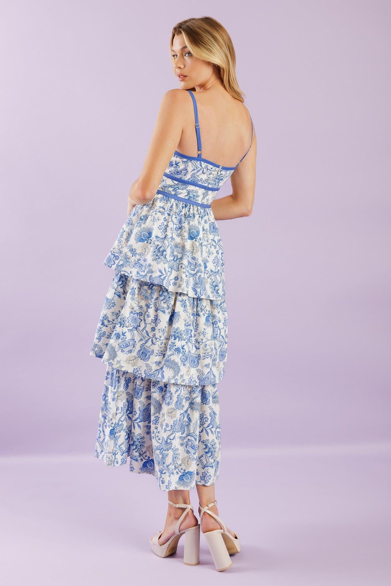 A Great Escape Woven Midi Dress in ivory blue, view 5 — Soul Flow Apparel