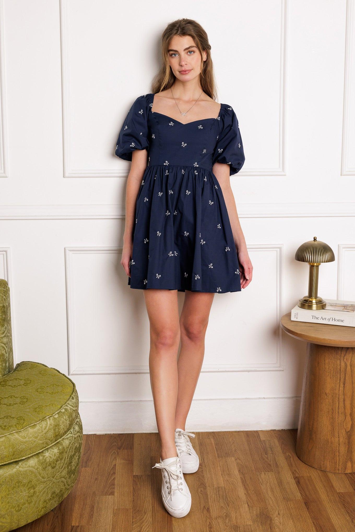 Walk It Out Woven Mini Dress in navy, view 1 — Soul Flow Apparel