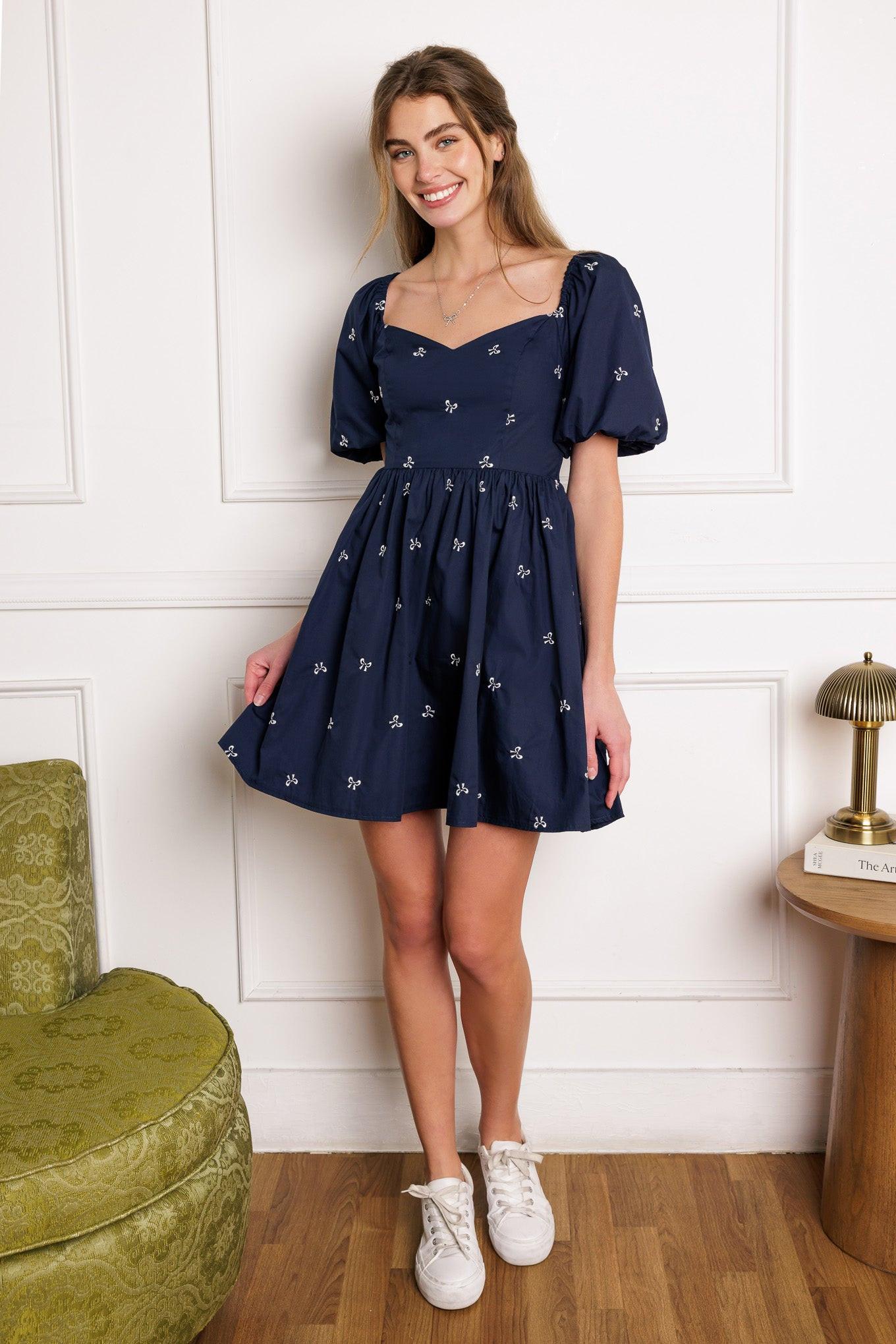 Walk It Out Woven Mini Dress in navy, view 4 — Soul Flow Apparel