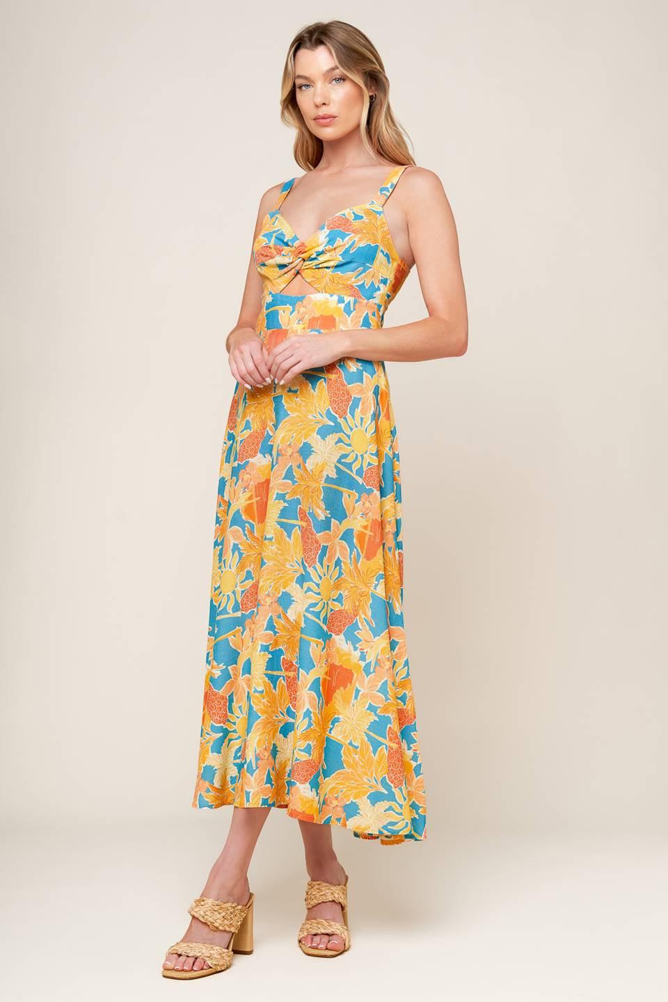 Twirl Me Blue Woven Midi Dress, view 1 — Soul Flow Apparel