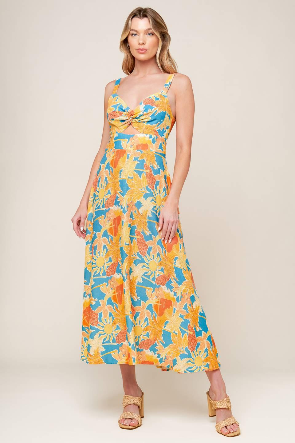 Twirl Me Blue Woven Midi Dress, view 3 — Soul Flow Apparel