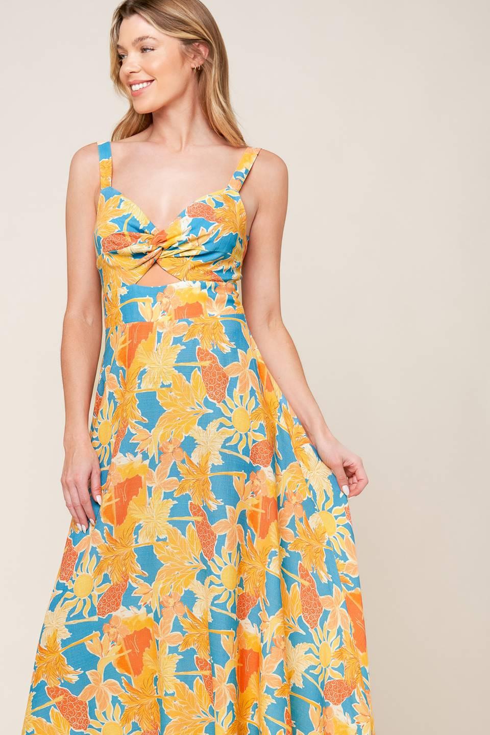 Twirl Me Blue Woven Midi Dress, view 5 — Soul Flow Apparel