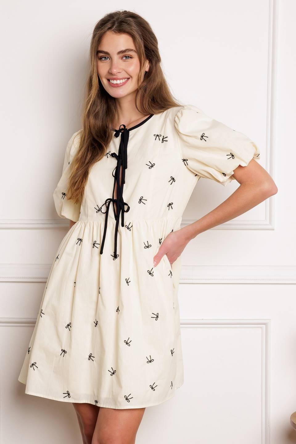 A Day At the Vineyard Woven Mini Badydoll Dress in ivory, view 3 — Soul Flow Apparel