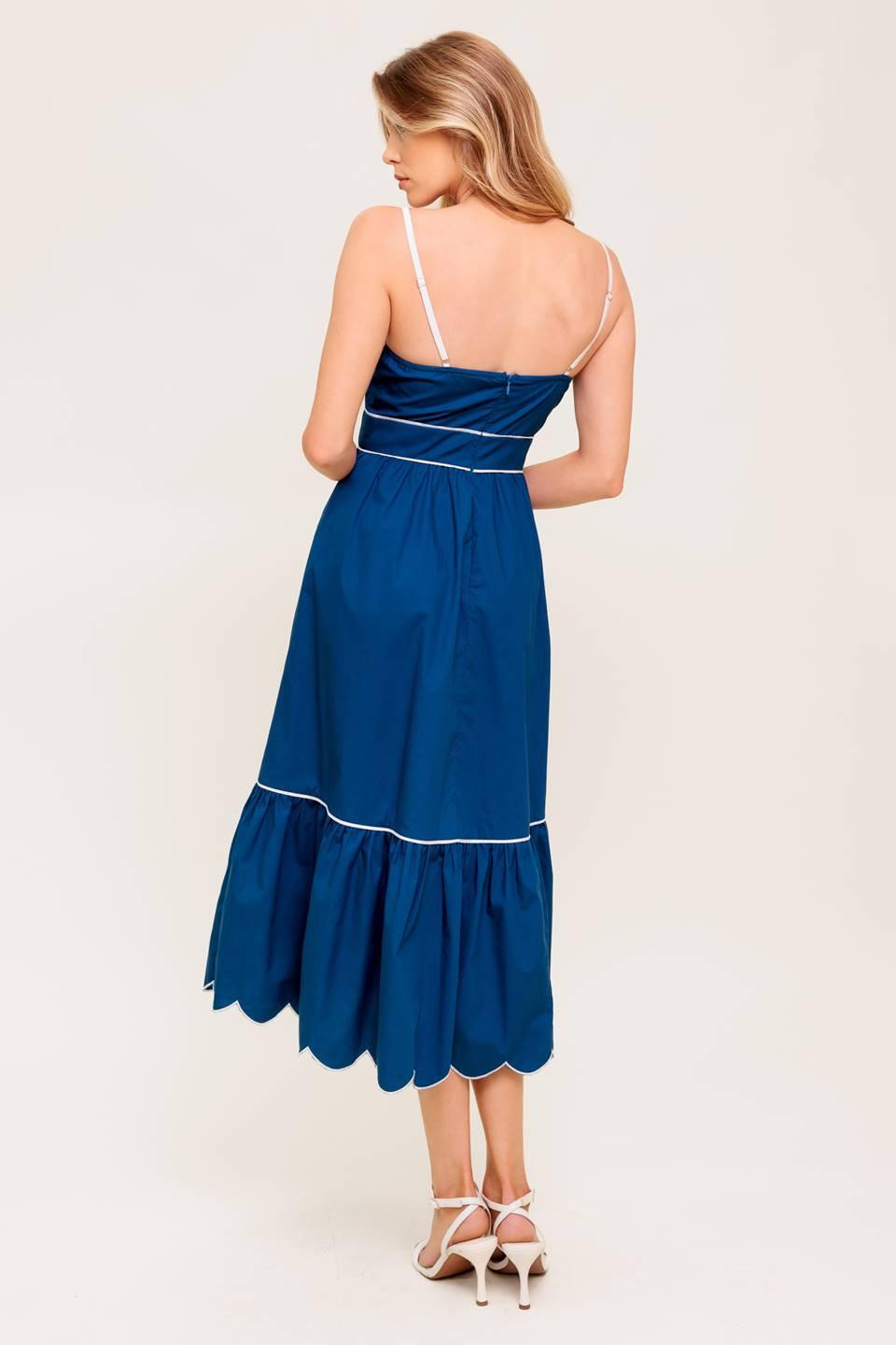 Rustic Dream Navy Woven Midi Dress in white, view 1 — Soul Flow Apparel