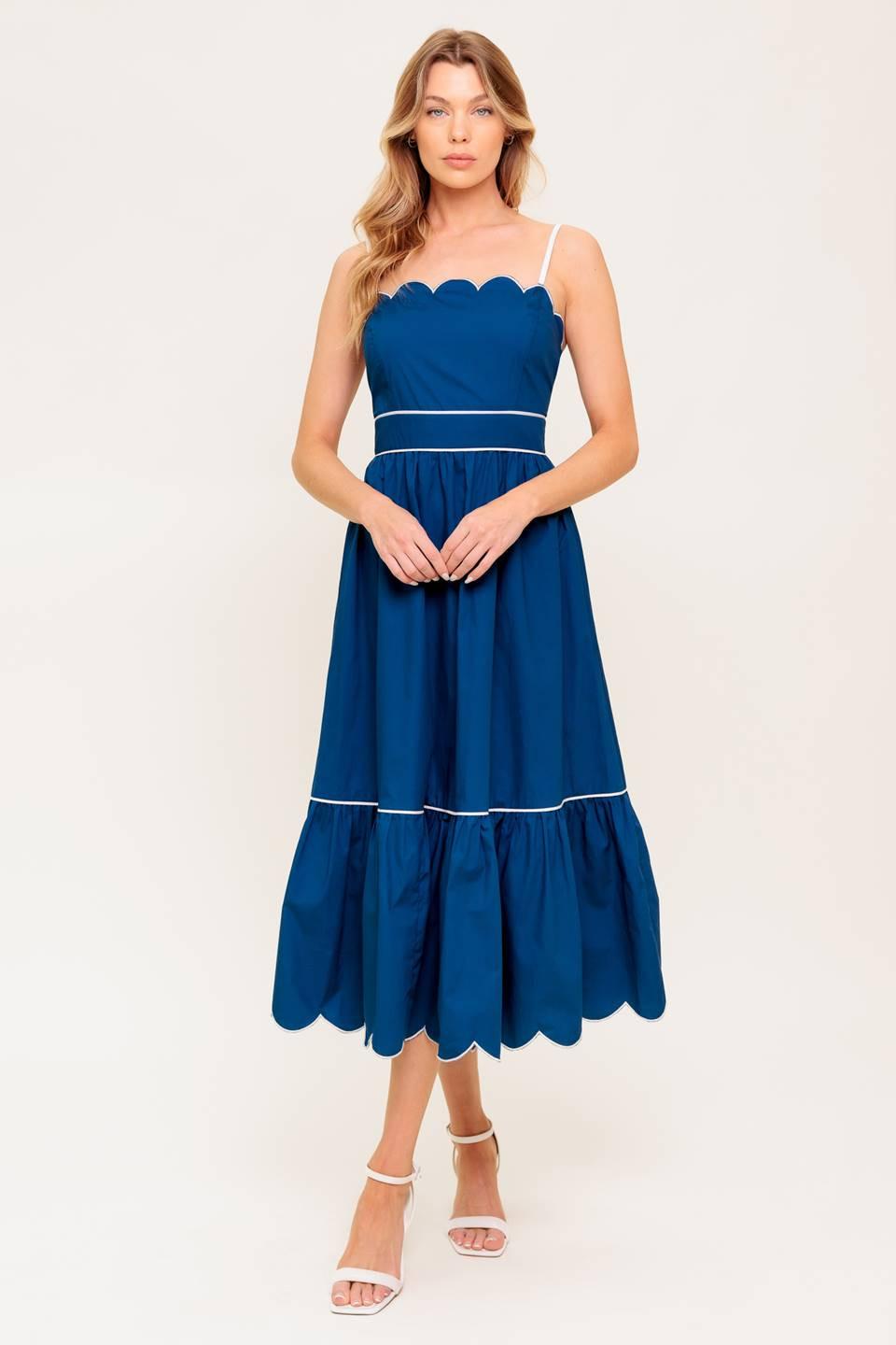 Rustic Dream Navy Woven Midi Dress in white, view 2 — Soul Flow Apparel