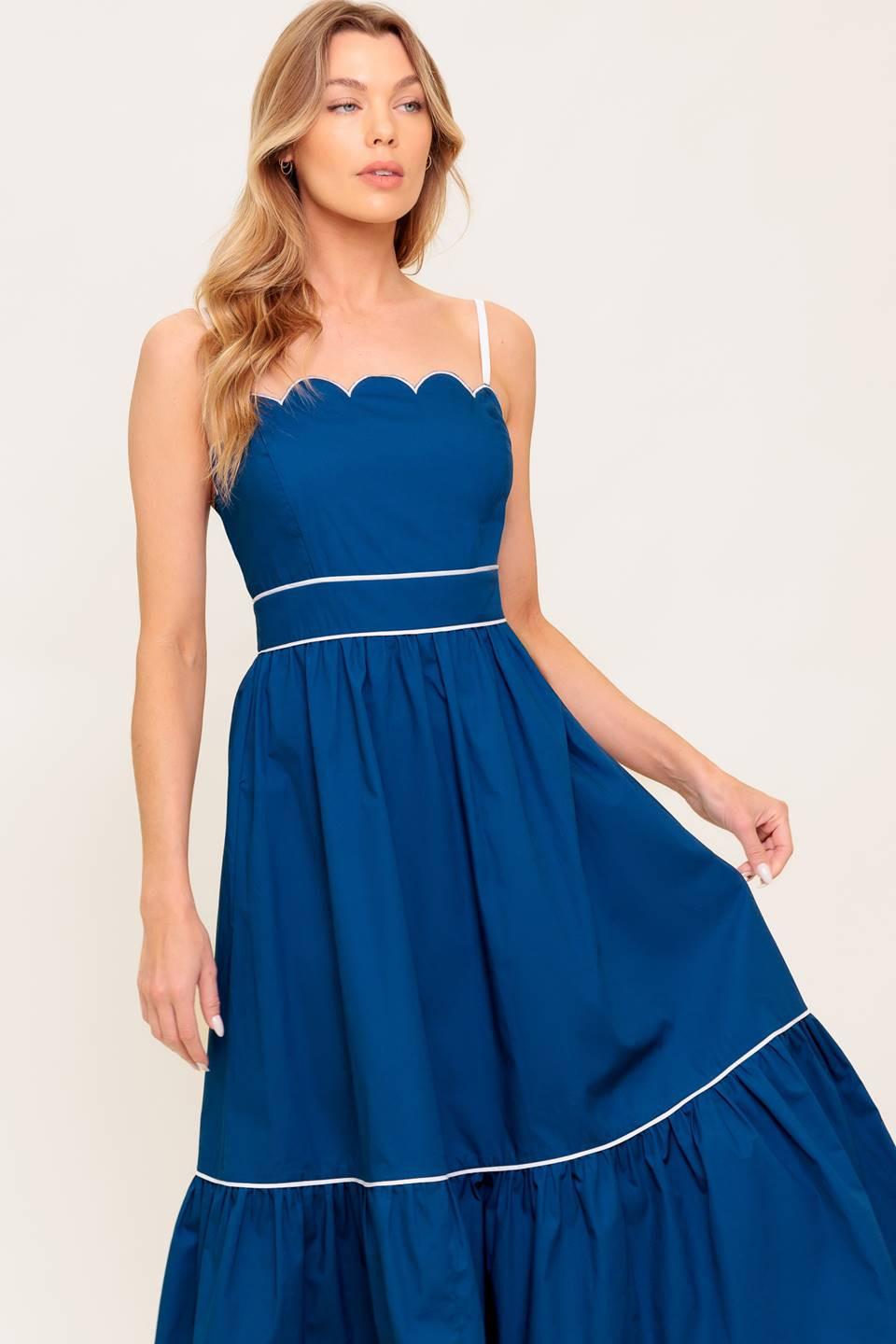 Rustic Dream Navy Woven Midi Dress in white, view 3 — Soul Flow Apparel