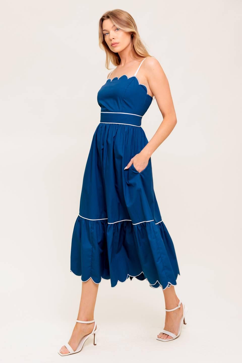 Rustic Dream Navy Woven Midi Dress in white, view 4 — Soul Flow Apparel