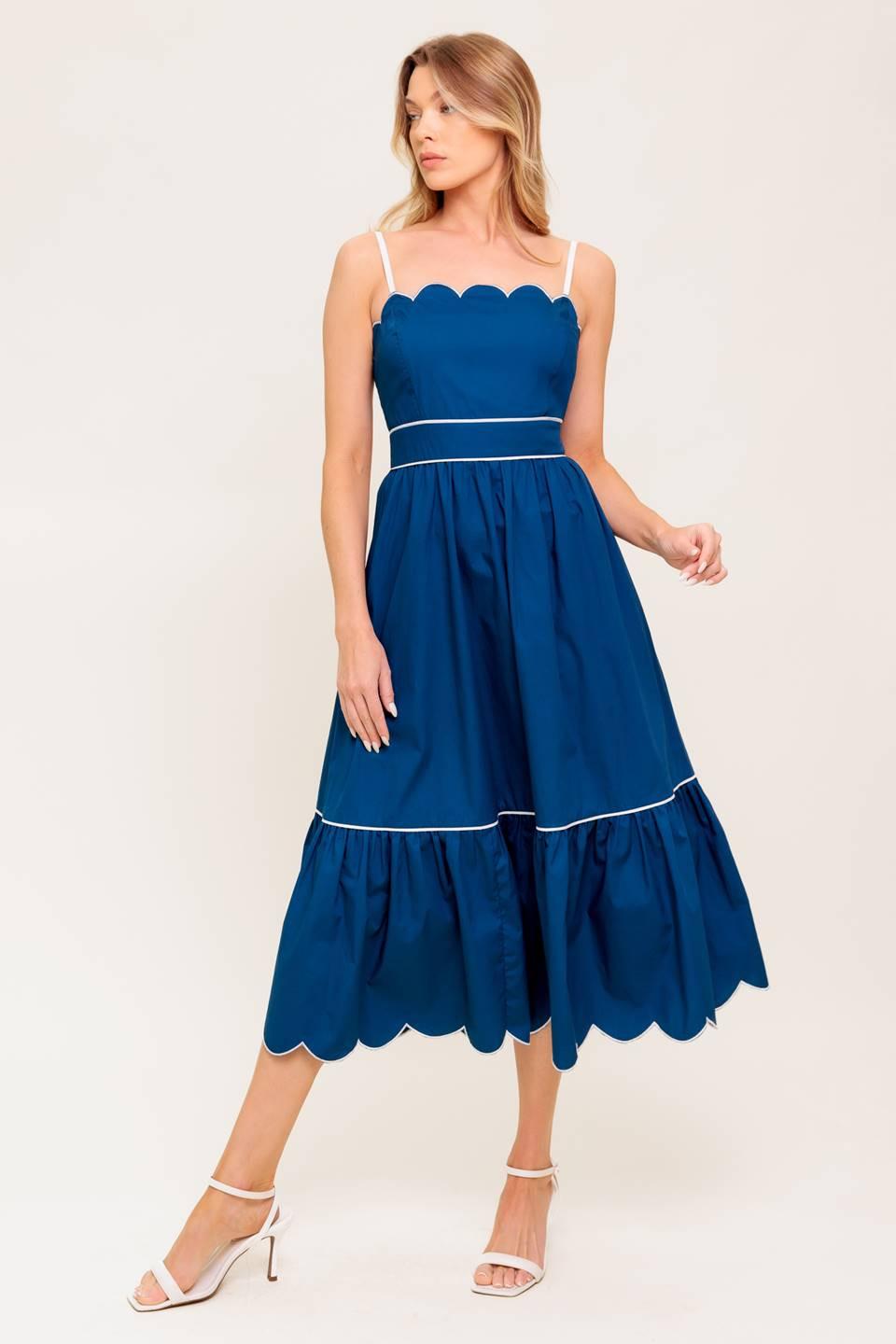 Rustic Dream Navy Woven Midi Dress in white, view 5 — Soul Flow Apparel