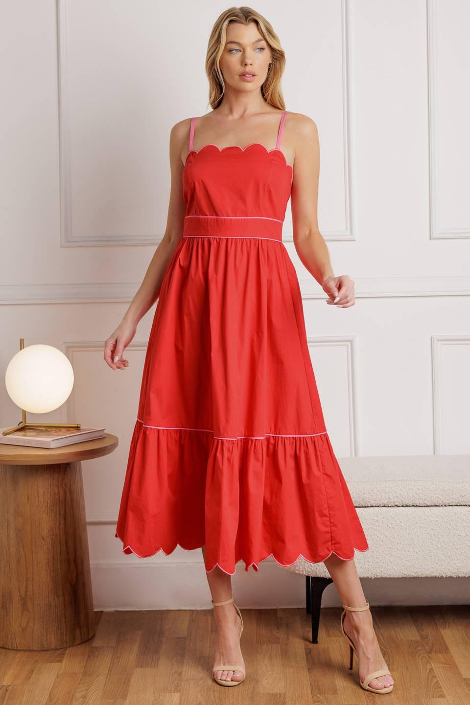 Rustic Dream Red Woven Midi Dress in pink, view 1 — Soul Flow Apparel