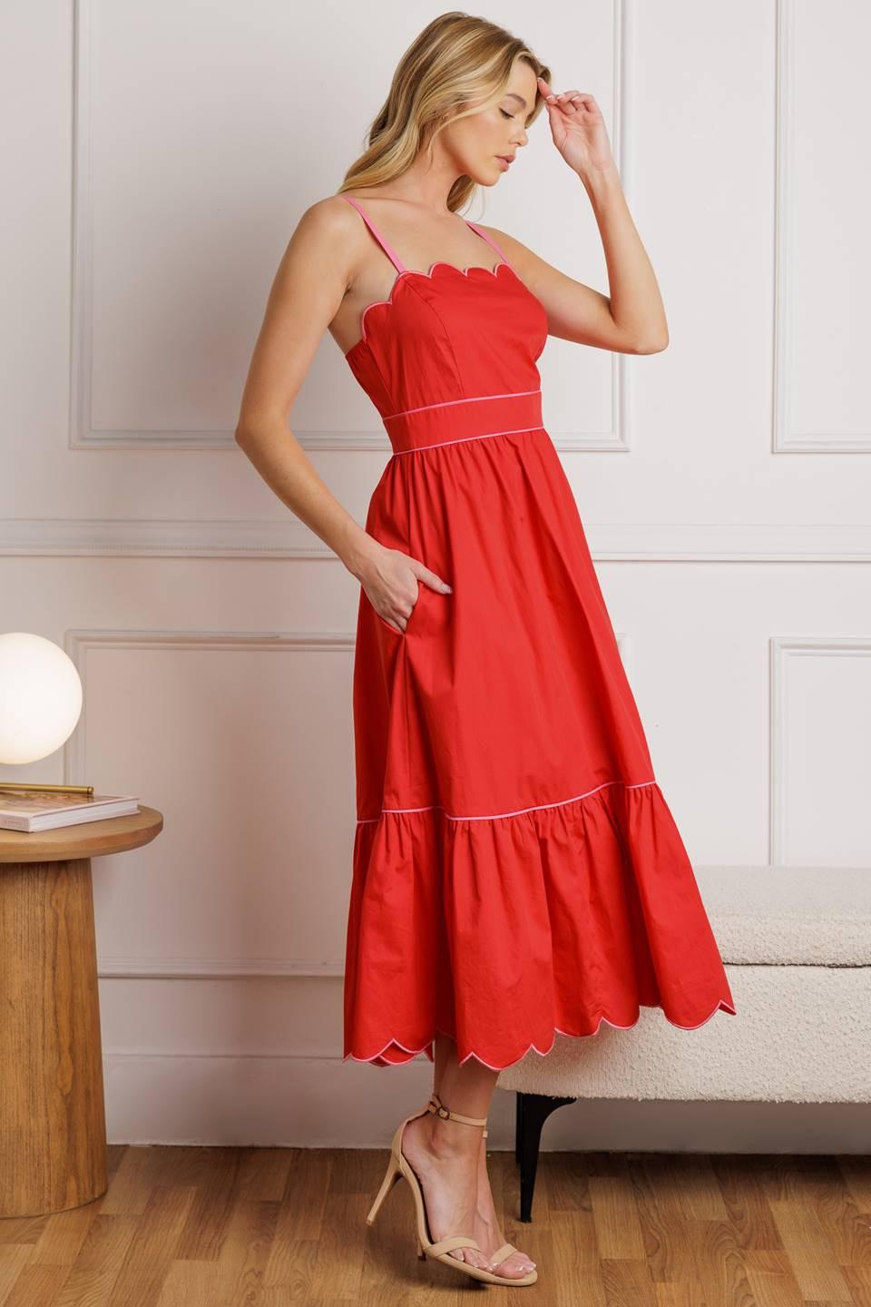 Rustic Dream Red Woven Midi Dress in pink, view 4 — Soul Flow Apparel