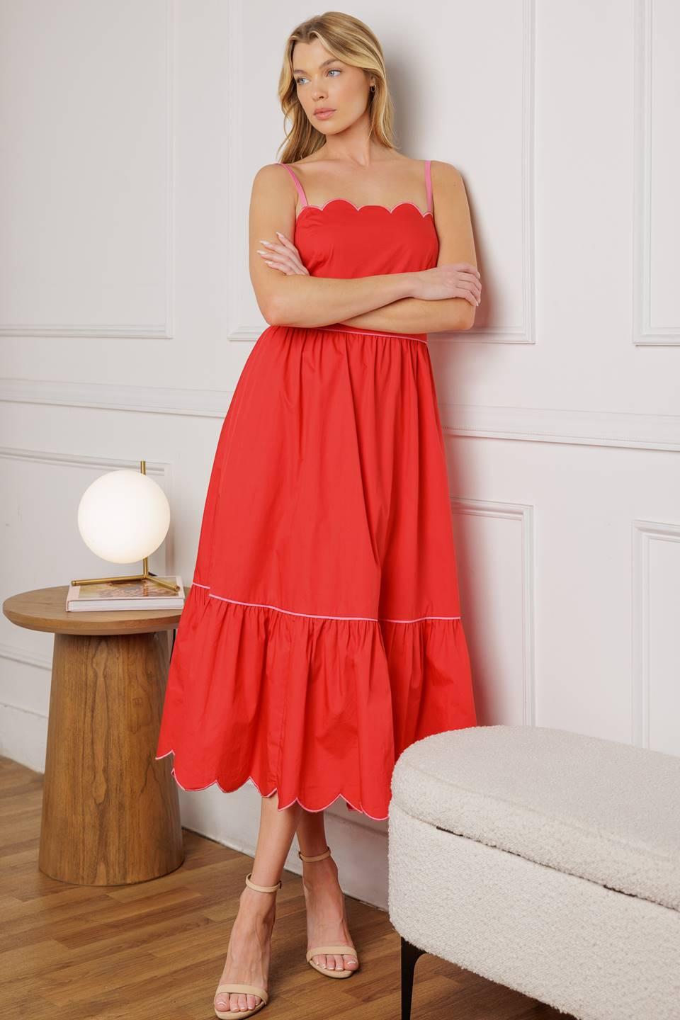 Rustic Dream Red Woven Midi Dress in pink, view 5 — Soul Flow Apparel