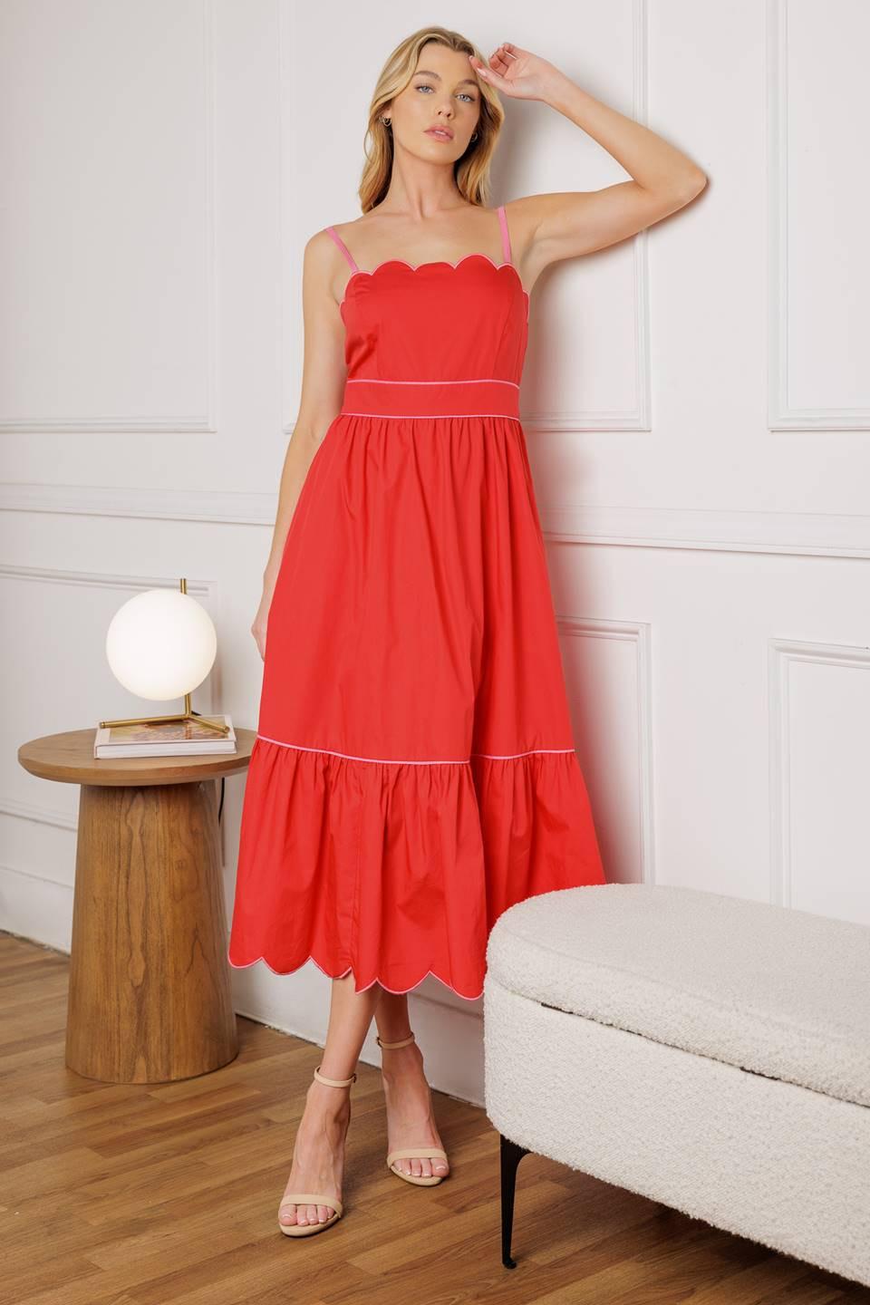 Rustic Dream Red Woven Midi Dress in pink, view 6 — Soul Flow Apparel