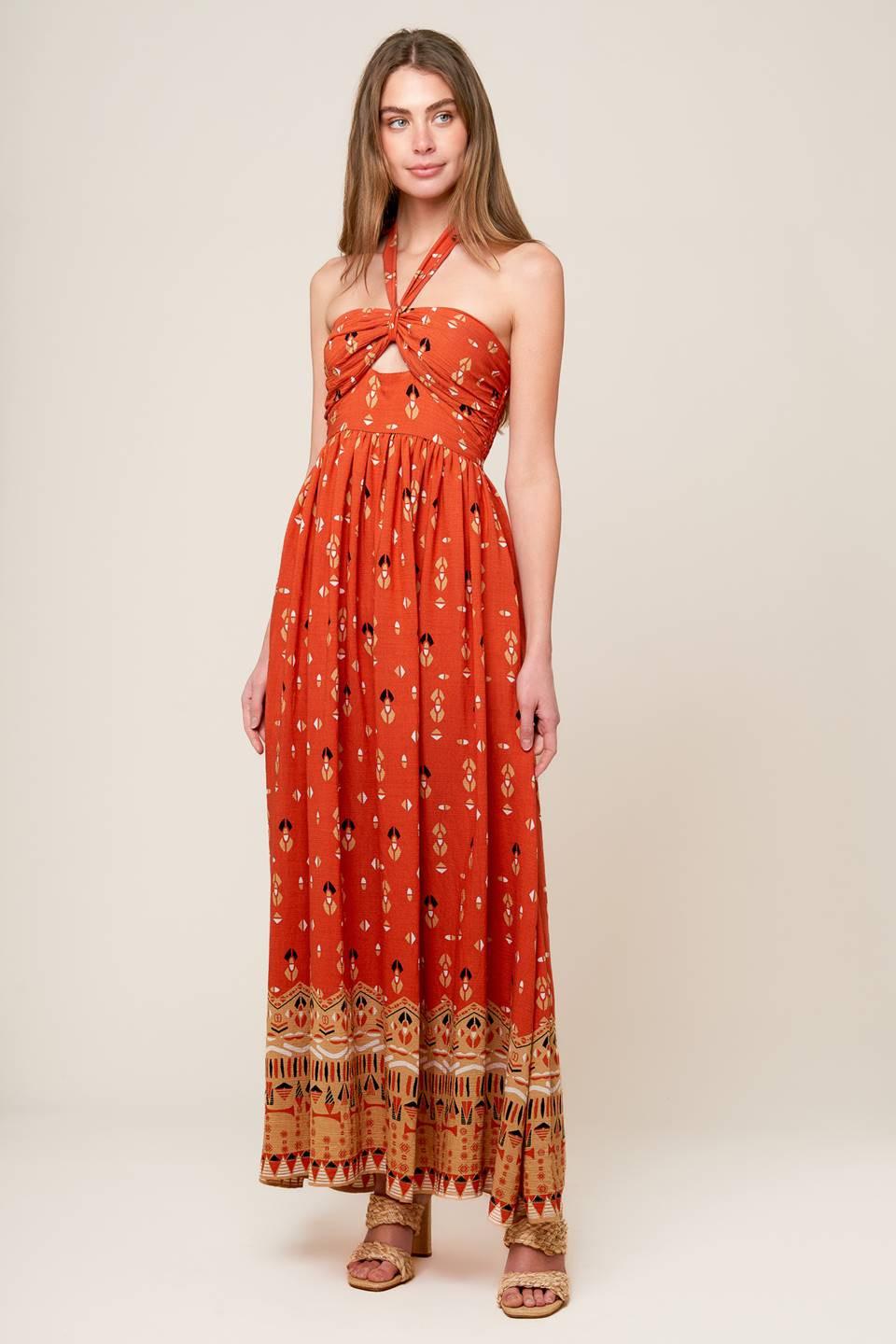 Sidewalk Café Terracotta Woven Maxi Dress in terra cotta, view 1 — Soul Flow Apparel