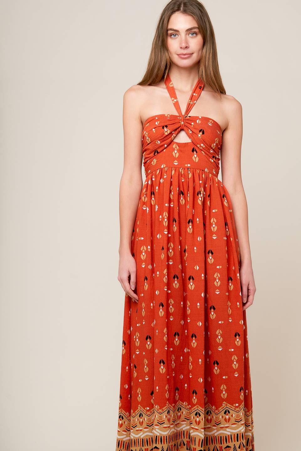 Sidewalk Café Terracotta Woven Maxi Dress in terra cotta, view 2 — Soul Flow Apparel