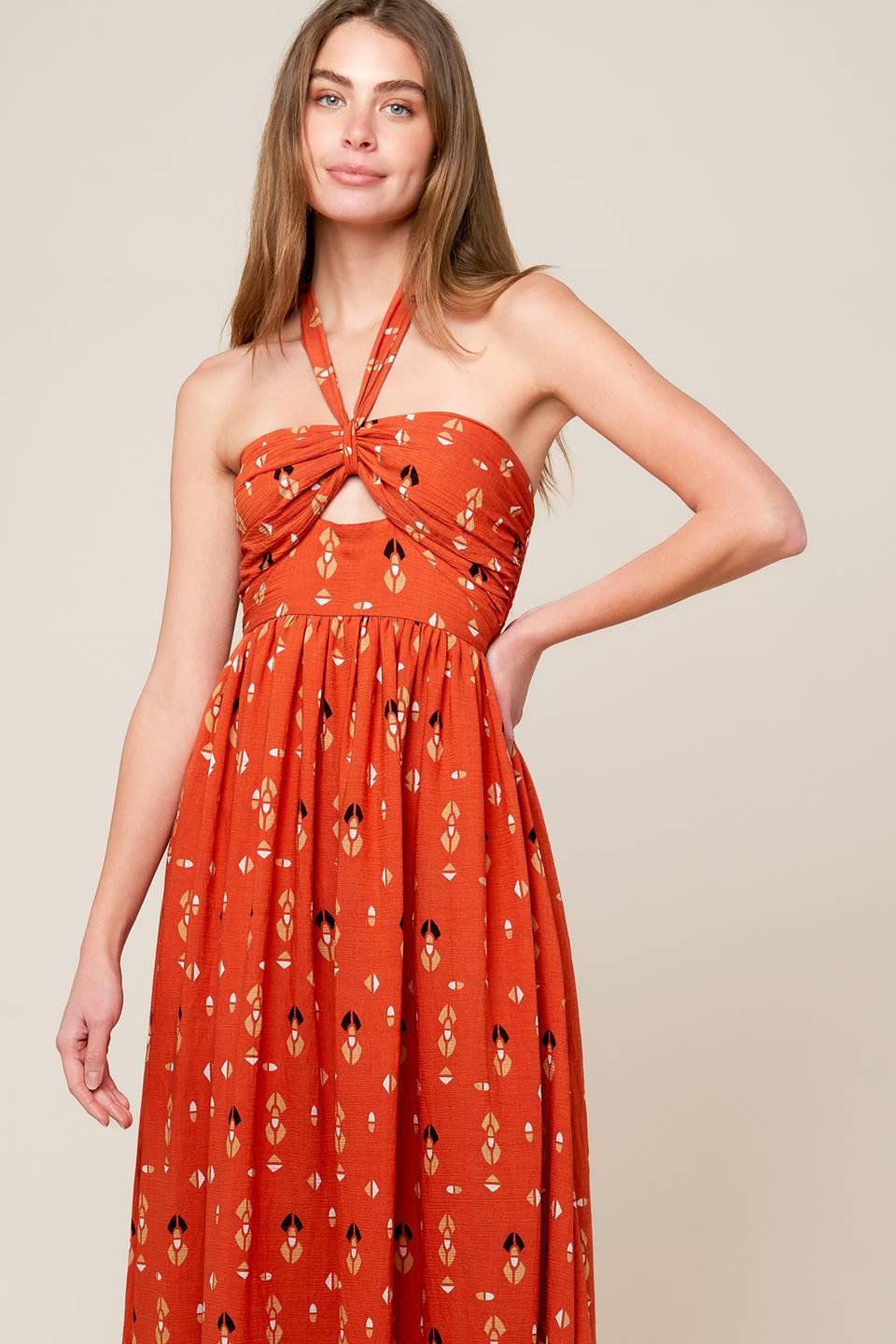 Sidewalk Café Terracotta Woven Maxi Dress in terra cotta, view 3 — Soul Flow Apparel