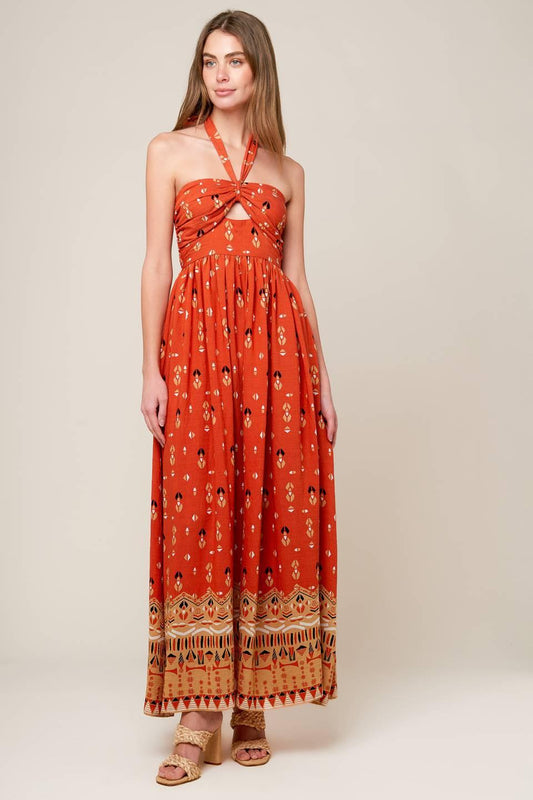 Sidewalk Café Terracotta Woven Maxi Dress in terra cotta, view 4 — Soul Flow Apparel