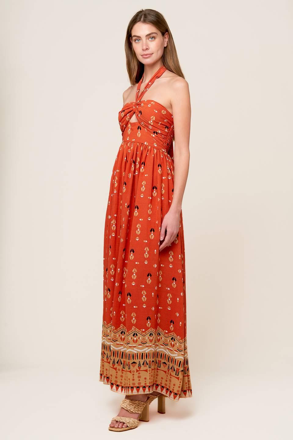 Sidewalk Café Terracotta Woven Maxi Dress in terra cotta, view 5 — Soul Flow Apparel