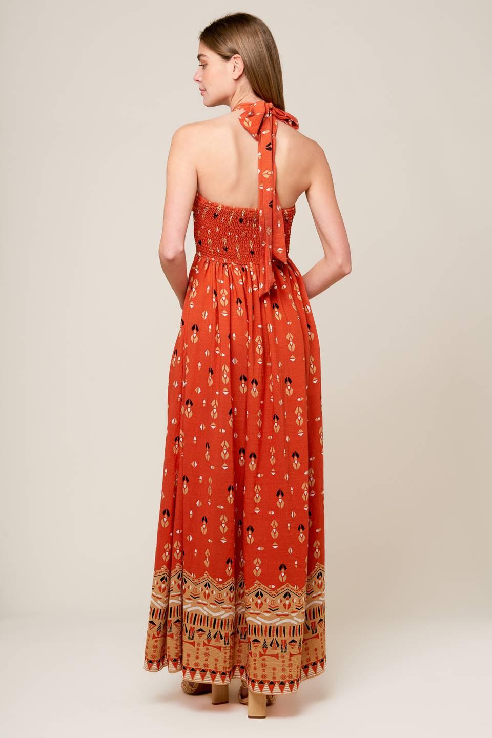 Sidewalk Café Terracotta Woven Maxi Dress in terra cotta, view 6 — Soul Flow Apparel