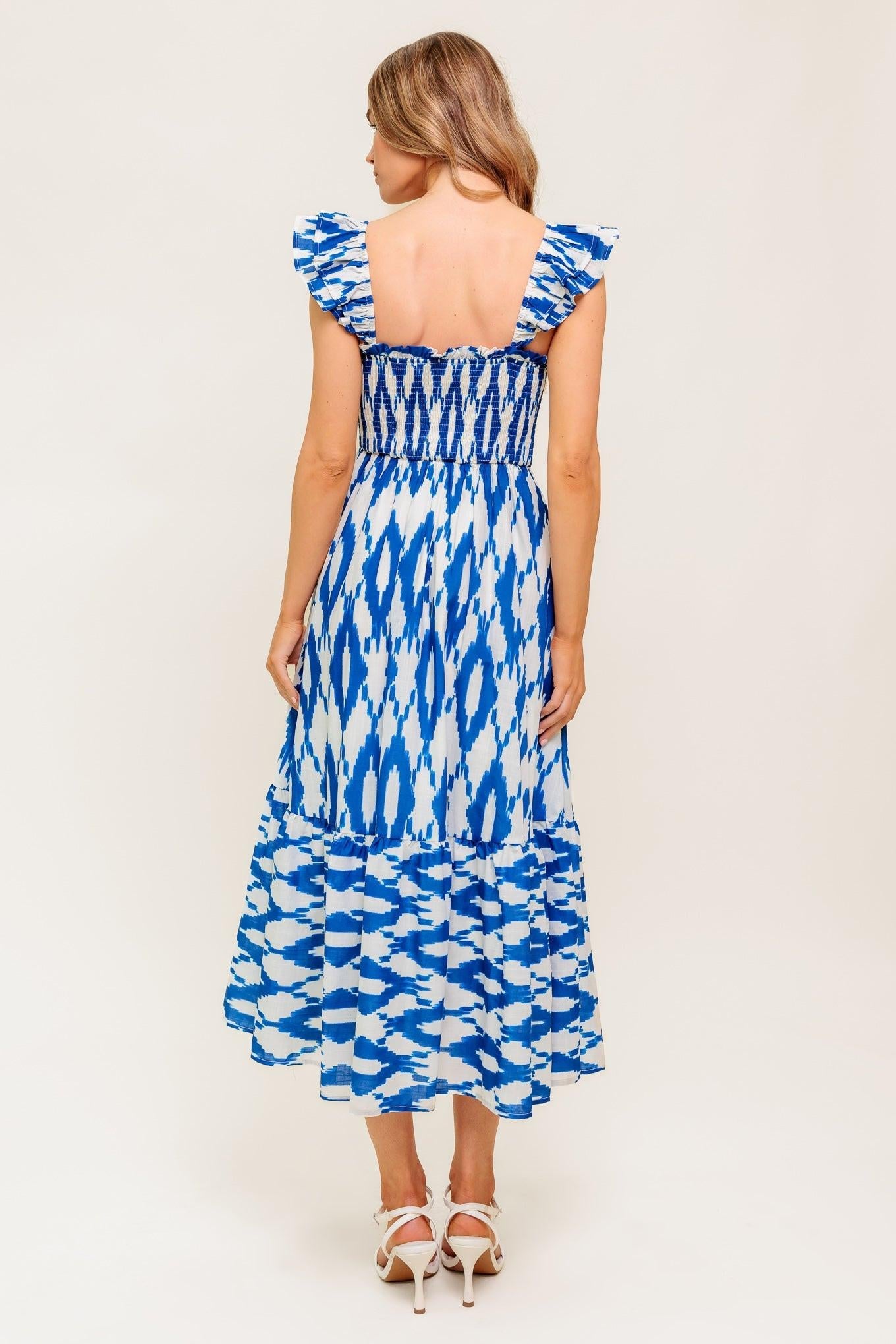 Lost in the Details Woven Midi Dress in ivory blue, view 5 — Soul Flow Apparel