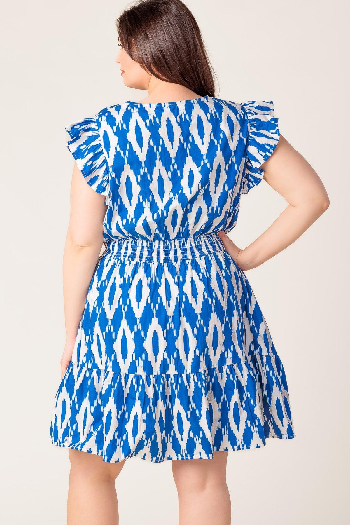 A Perfect Match Woven Mini Dress in blue ivory, view 4 — Soul Flow Apparel