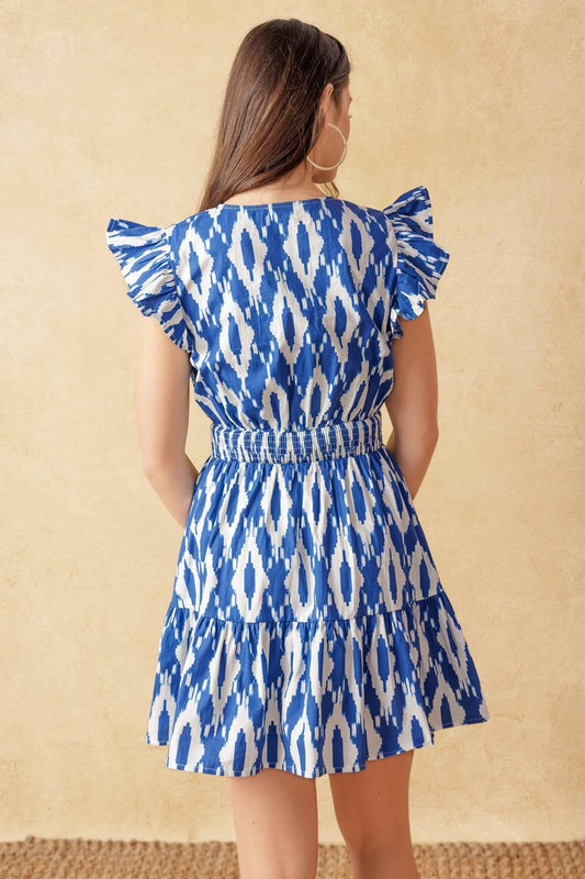 A Perfect Match Woven Mini Dress in blue ivory, view 7 — Soul Flow Apparel