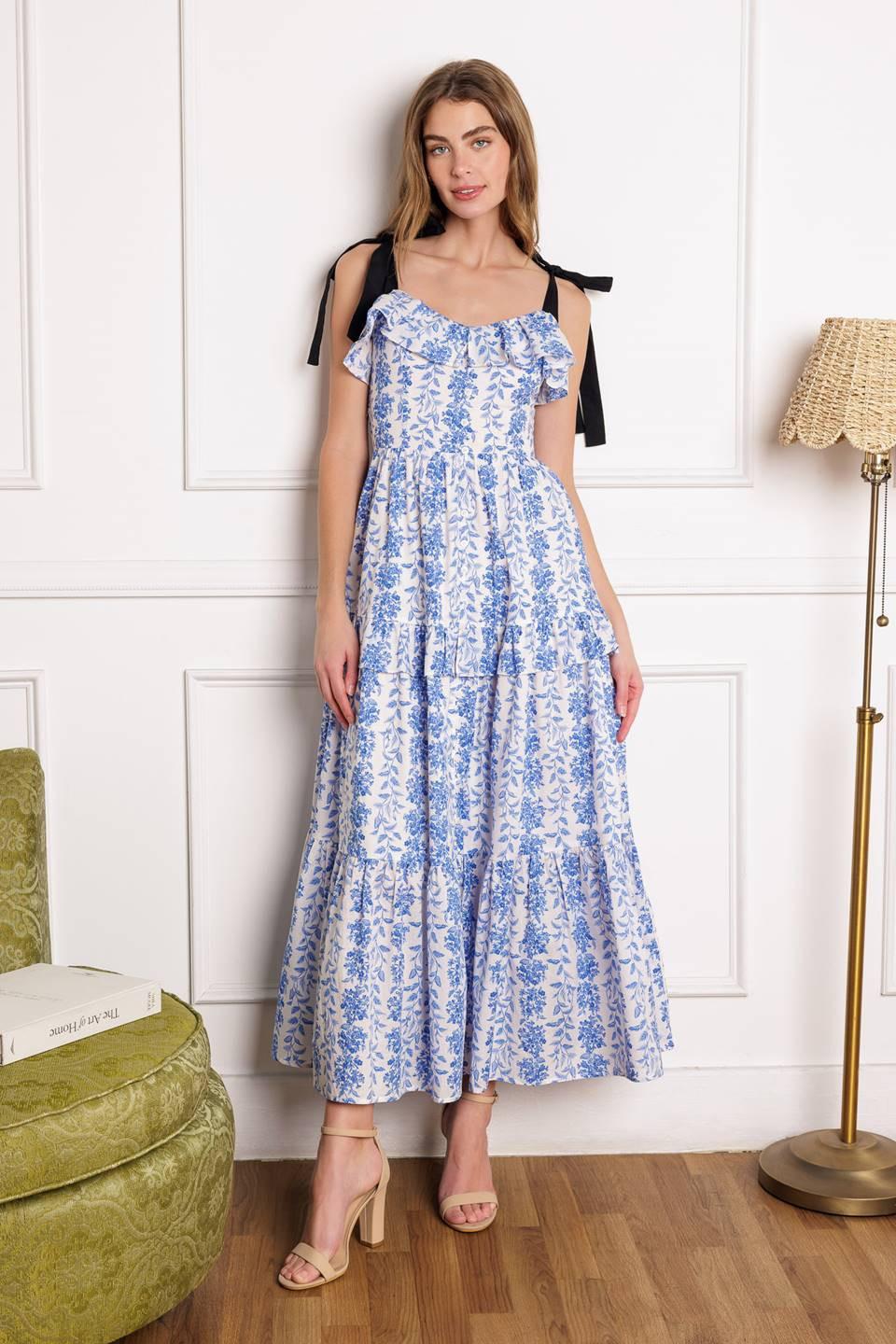 Off for the Day Woven Midi Dress in ivory blue, view 1 — Soul Flow Apparel