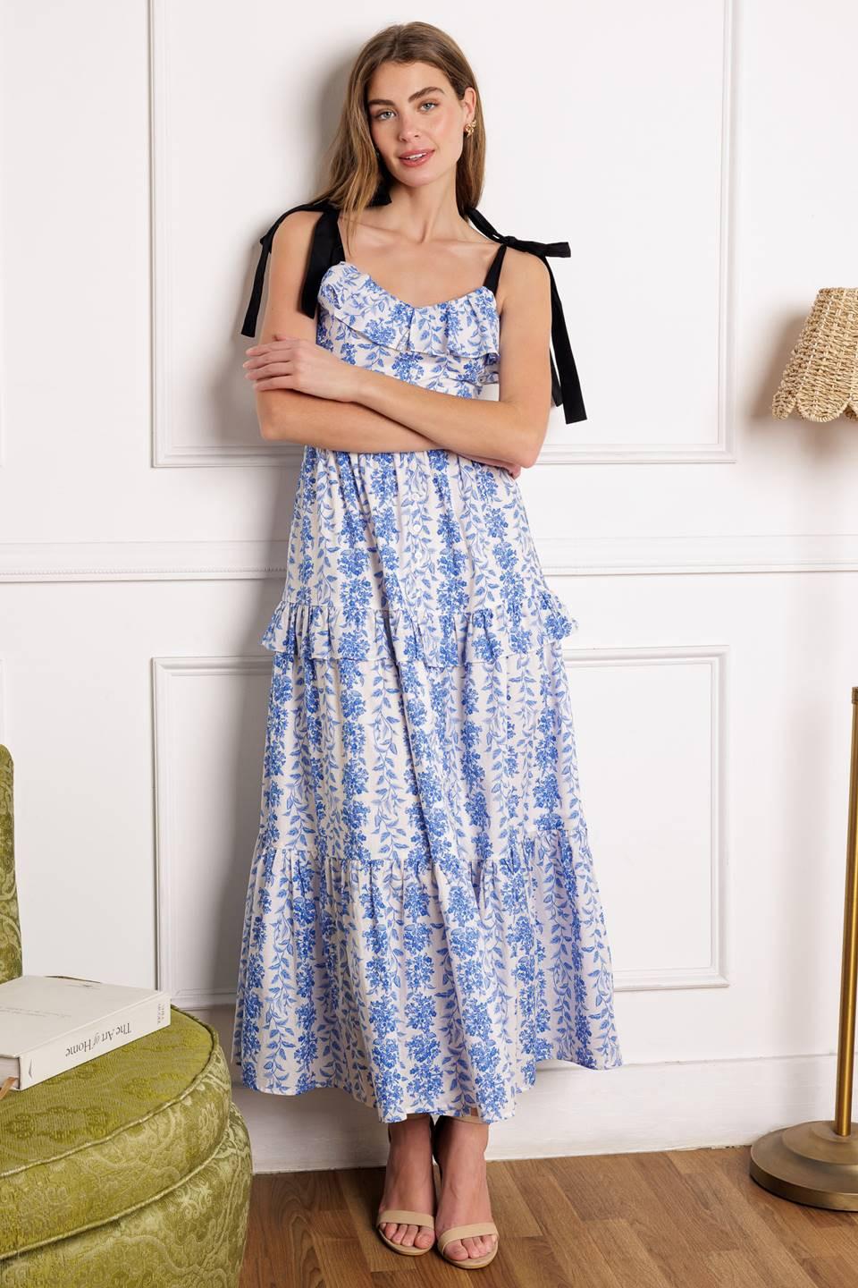 Off for the Day Woven Midi Dress in ivory blue, view 2 — Soul Flow Apparel