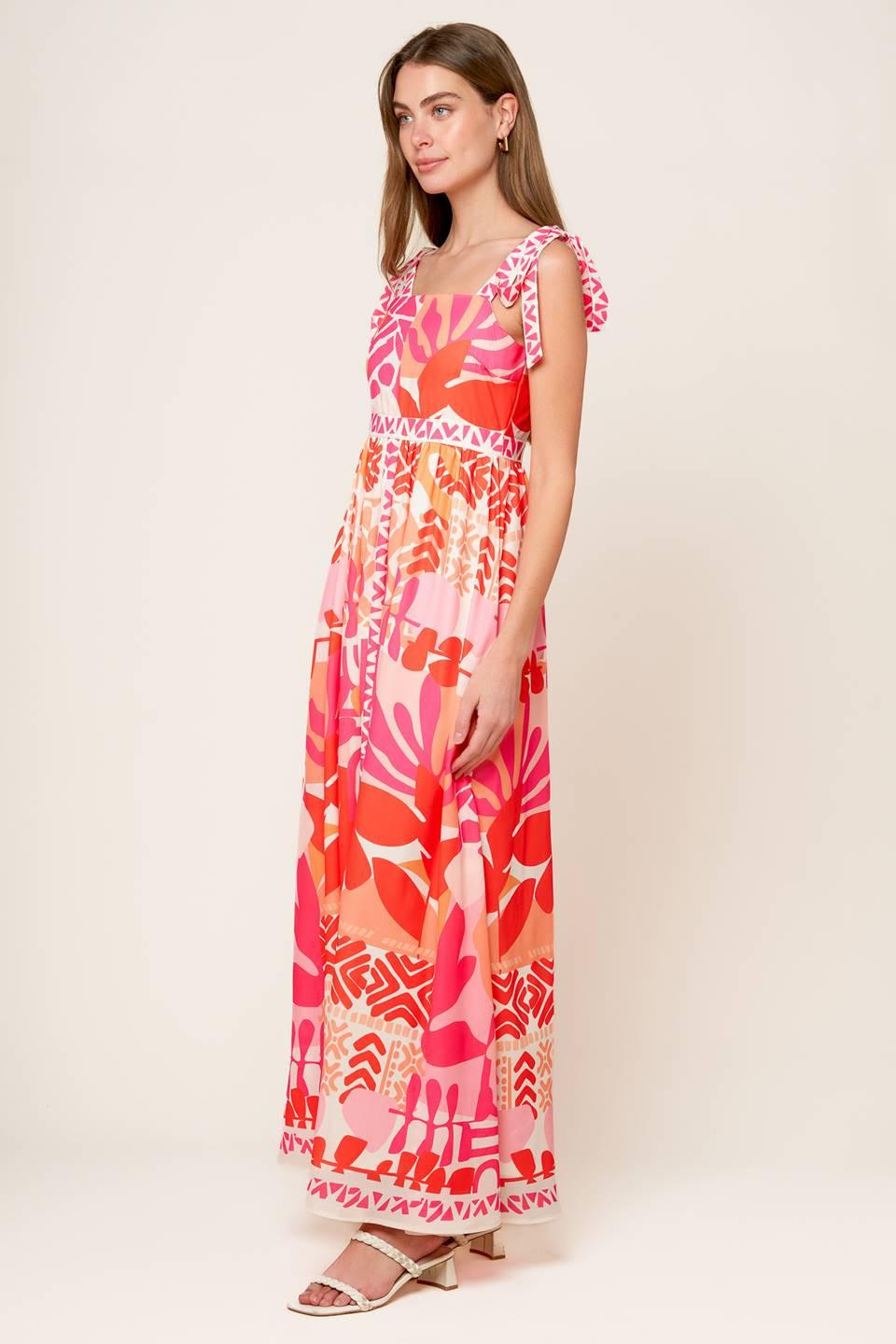 Drive-In Movie Woven Maxi Dress in pink orange, view 3 — Soul Flow Apparel