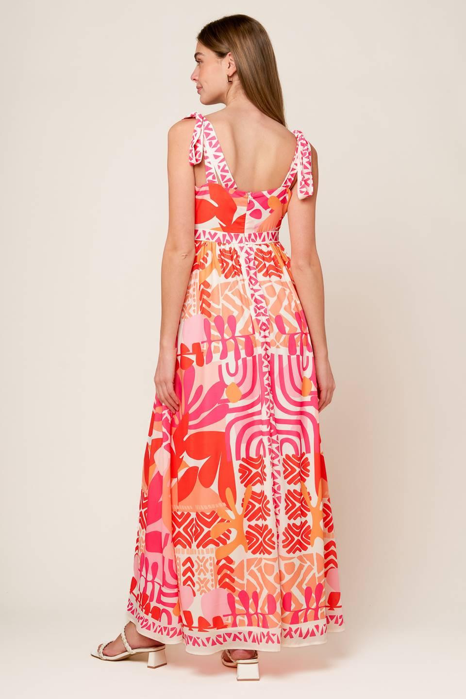 Drive-In Movie Woven Maxi Dress in pink orange, view 4 — Soul Flow Apparel
