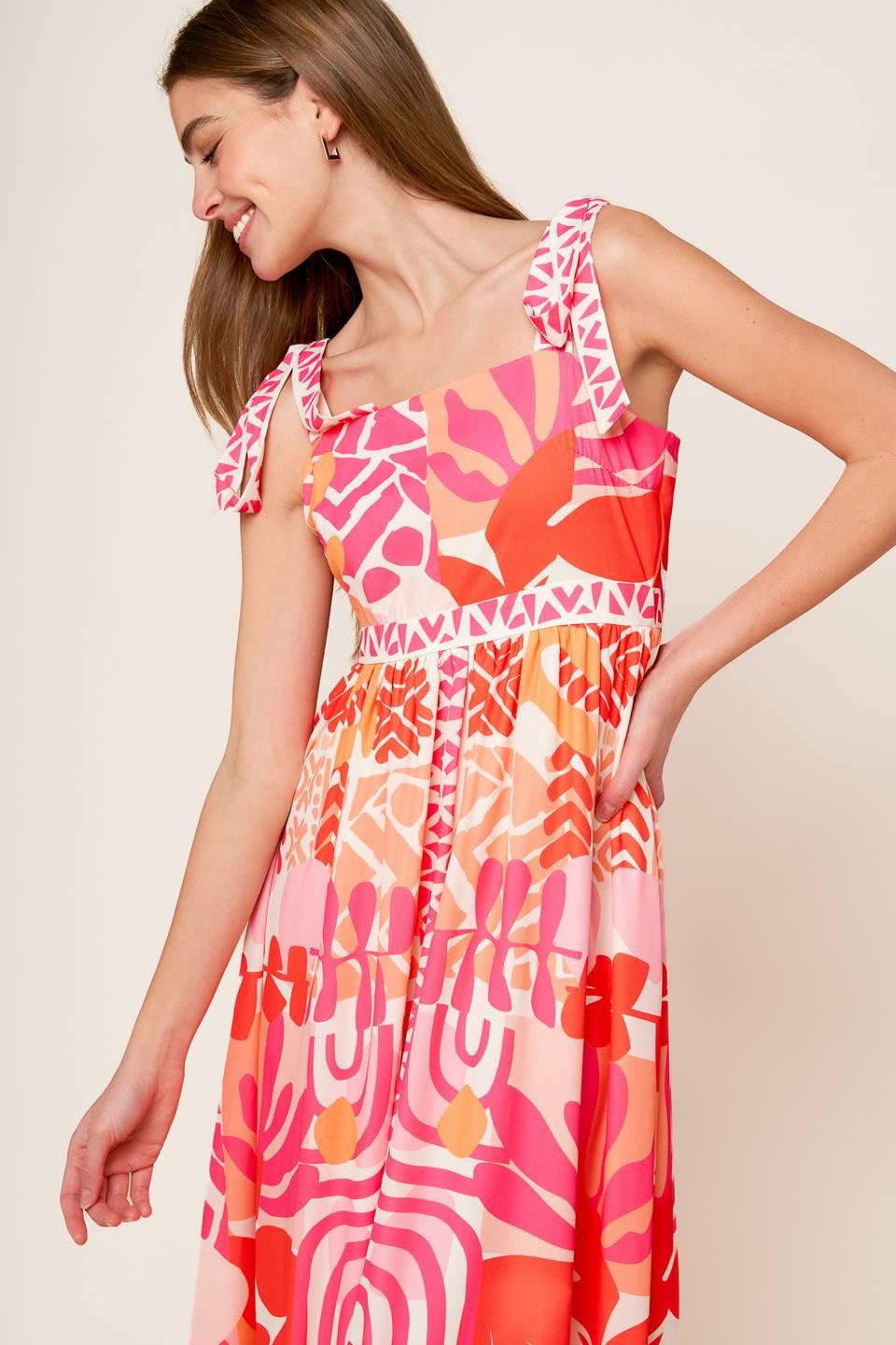 Drive-In Movie Woven Maxi Dress in pink orange, view 5 — Soul Flow Apparel