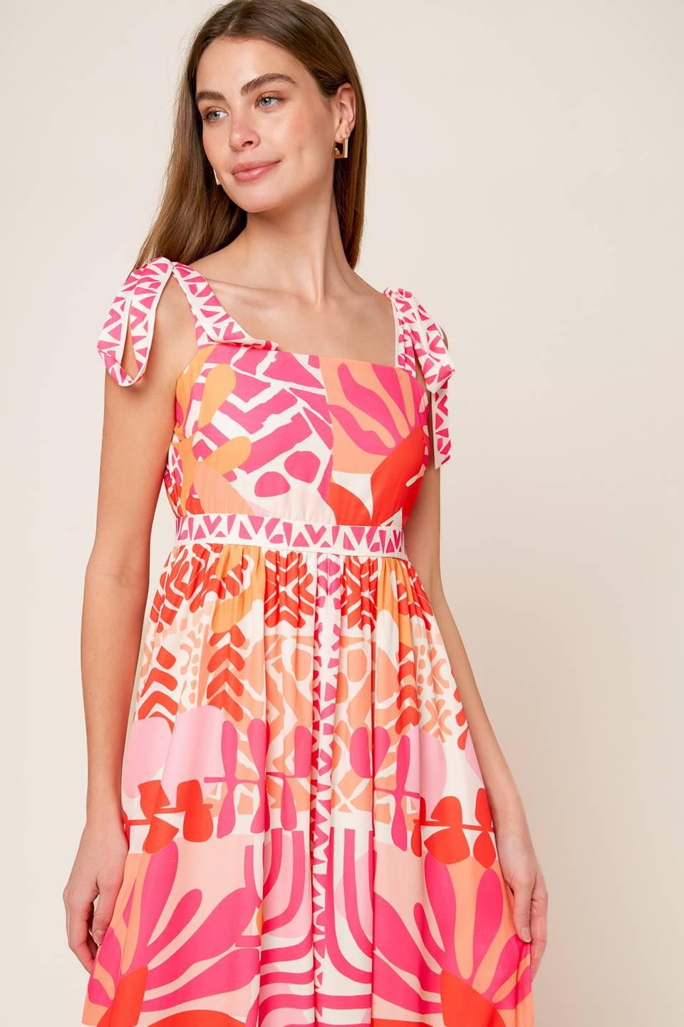 Drive-In Movie Woven Maxi Dress in pink orange, view 6 — Soul Flow Apparel