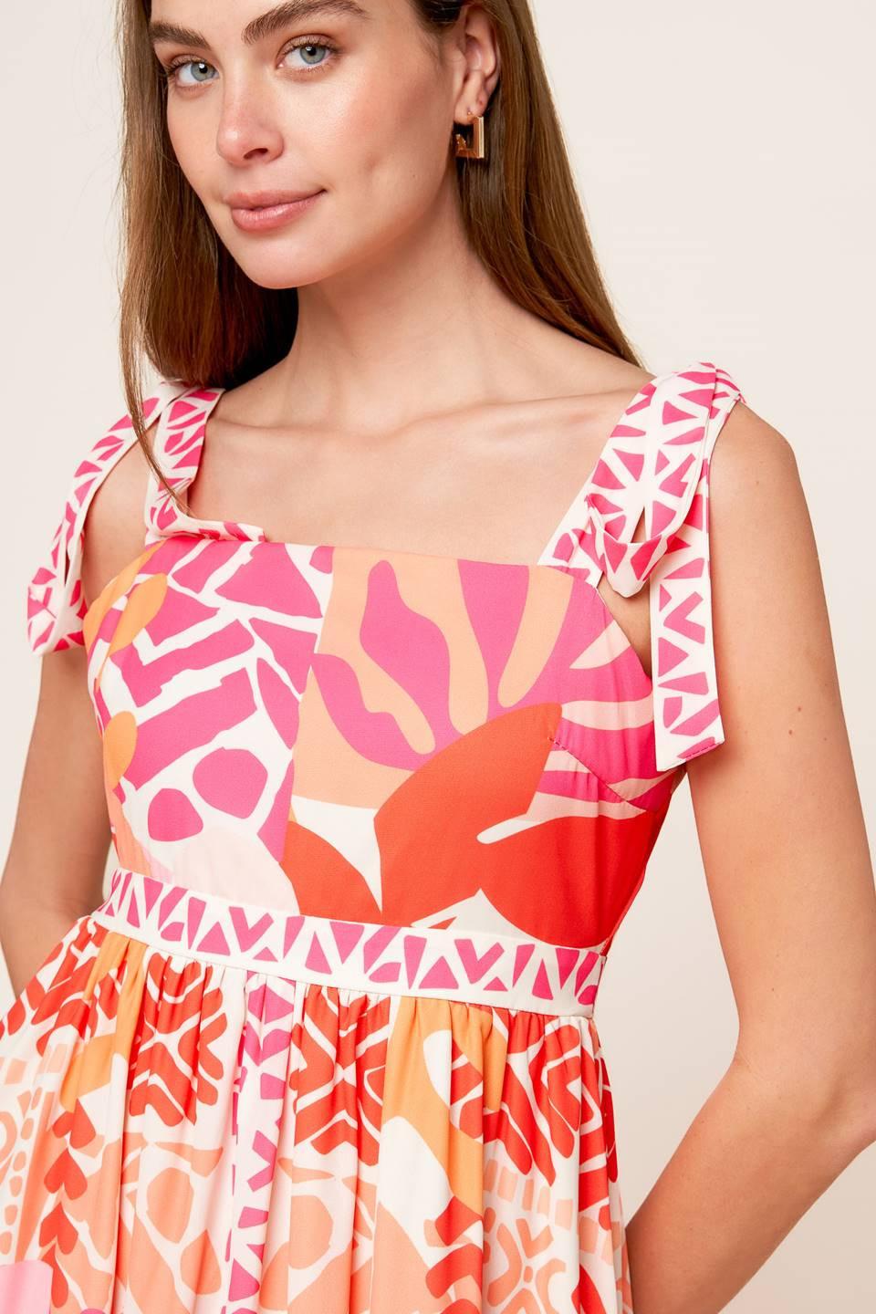 Drive-In Movie Woven Maxi Dress in pink orange, view 7 — Soul Flow Apparel