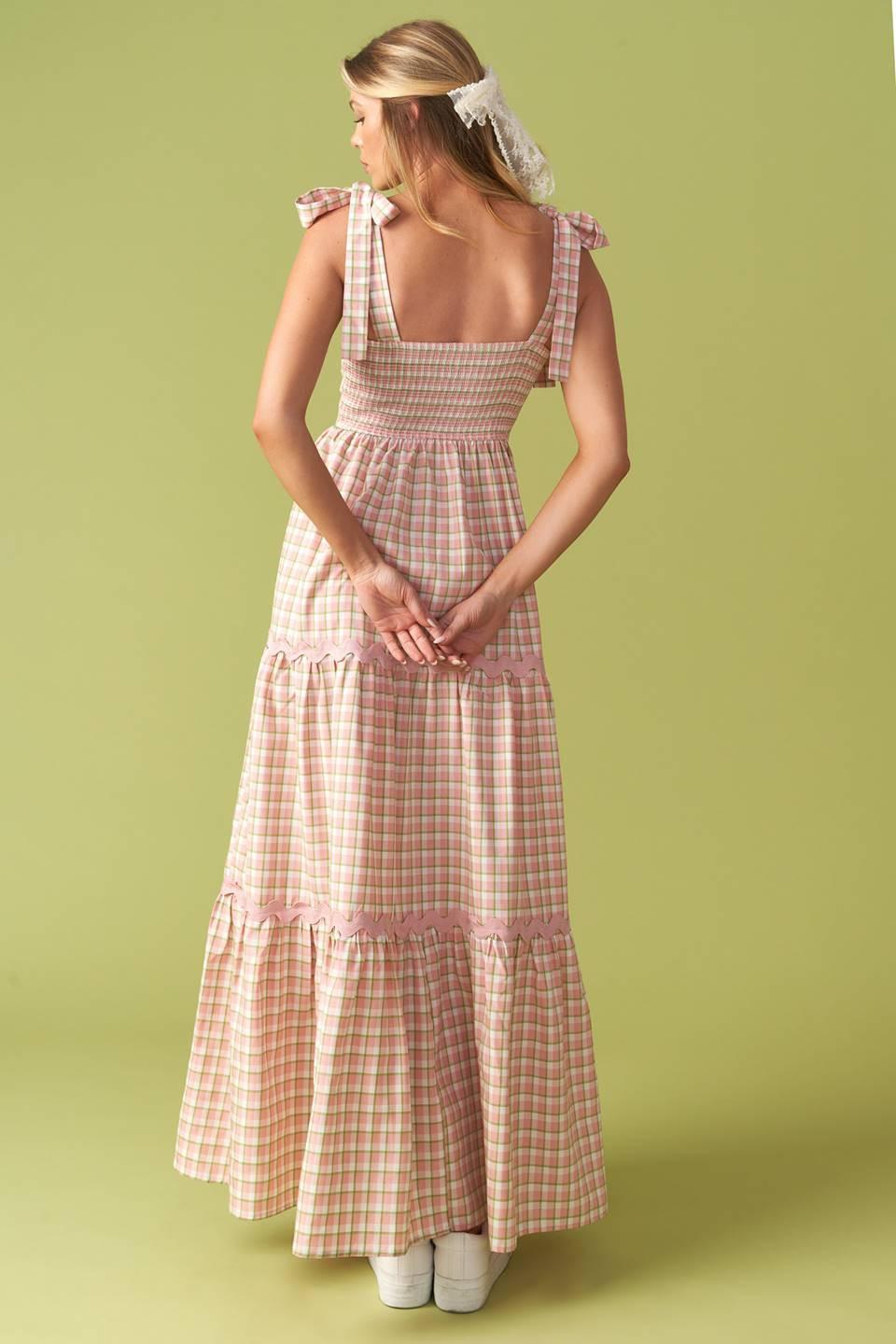 Imagine That Green Pink Plaid Midi Dress, view 5 — Soul Flow Apparel