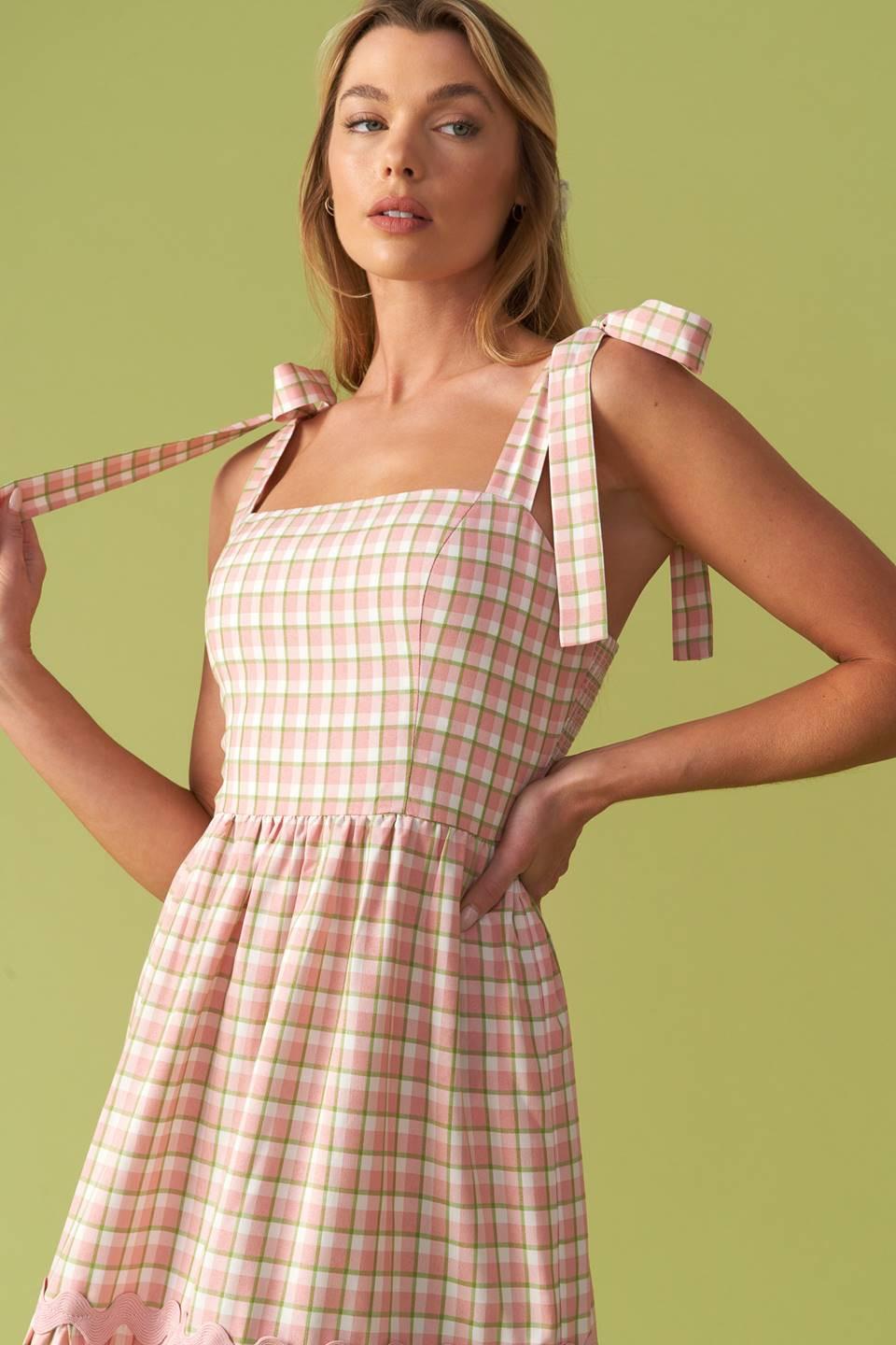 Imagine That Green Pink Plaid Midi Dress, view 8 — Soul Flow Apparel