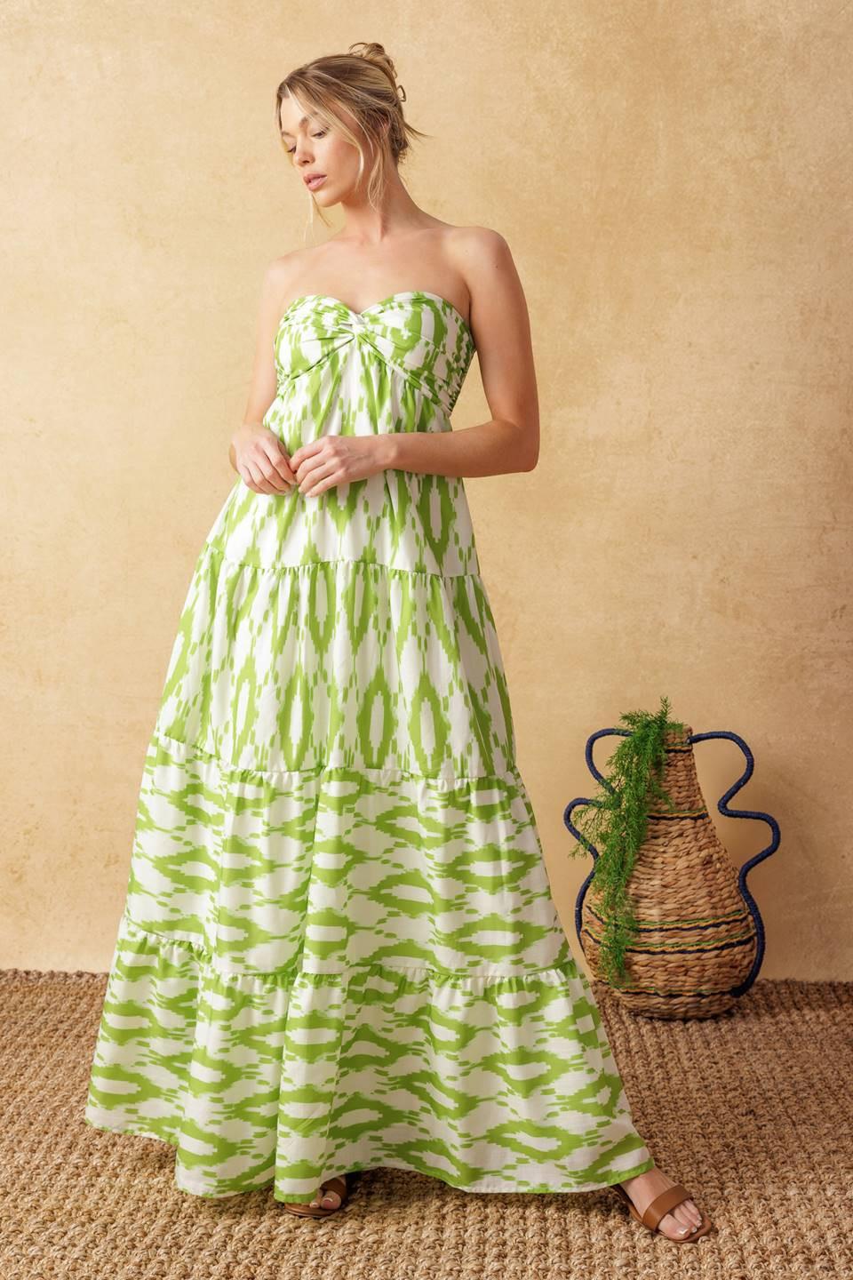 Petals of Time Woven Maxi Dress in ivory green, view 1 — Soul Flow Apparel
