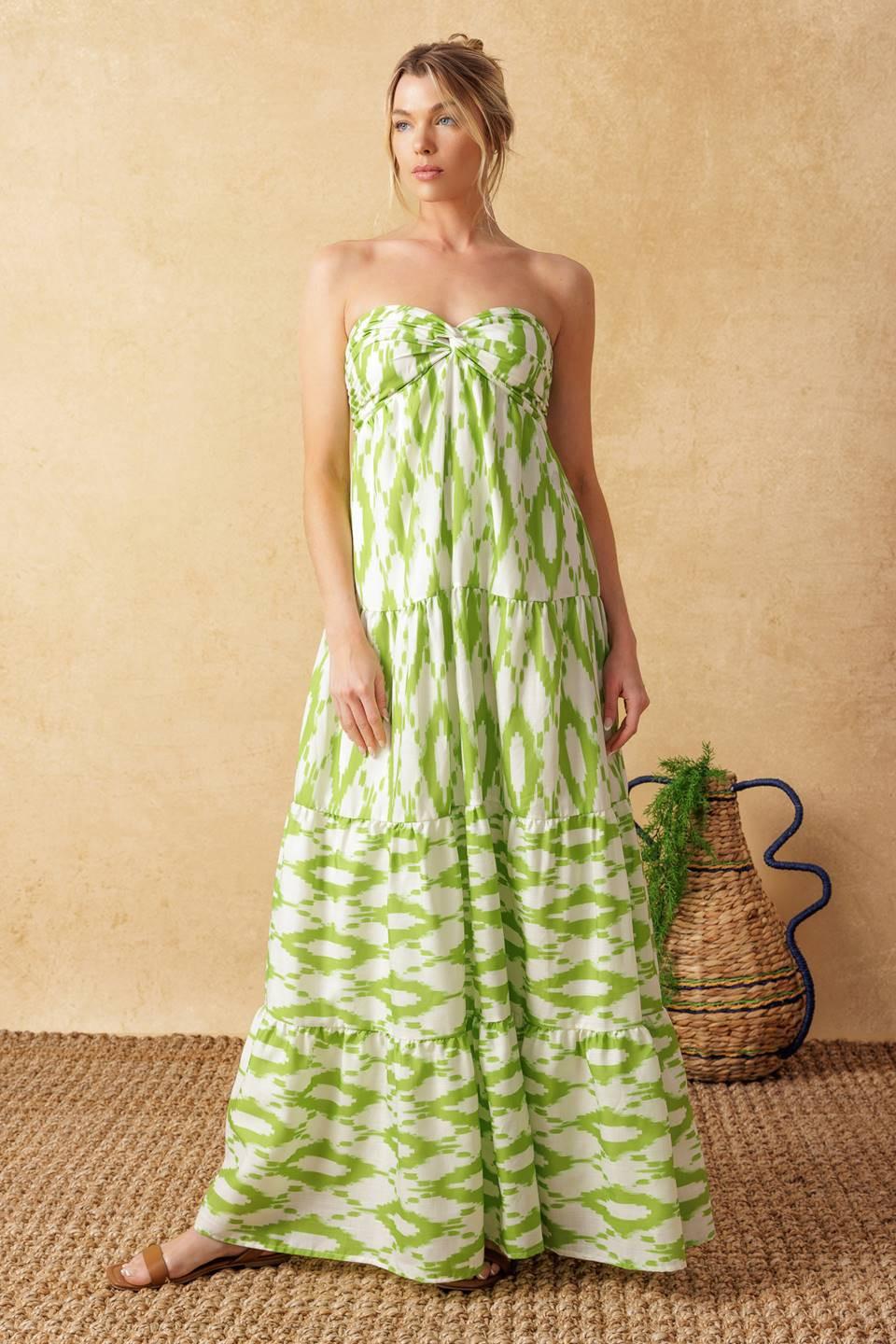 Petals of Time Woven Maxi Dress in ivory green, view 2 — Soul Flow Apparel