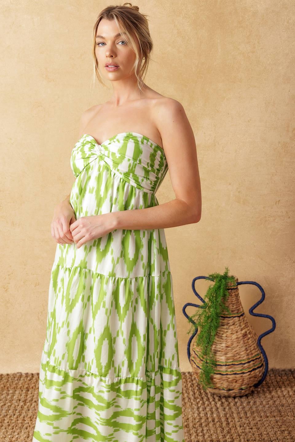 Petals of Time Woven Maxi Dress in ivory green, view 3 — Soul Flow Apparel