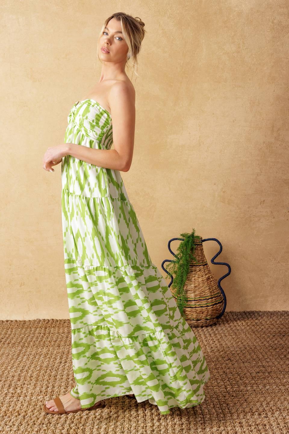 Petals of Time Woven Maxi Dress in ivory green, view 4 — Soul Flow Apparel
