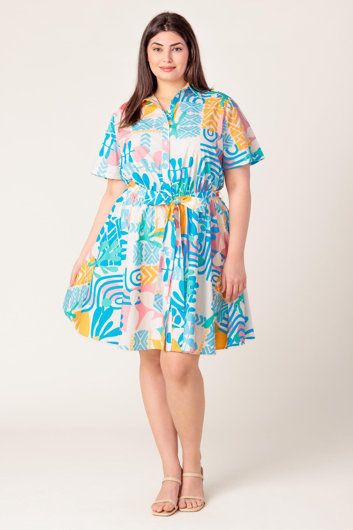 Garden Social Woven Mini Dress in off-white multi, view 1 — Soul Flow Apparel