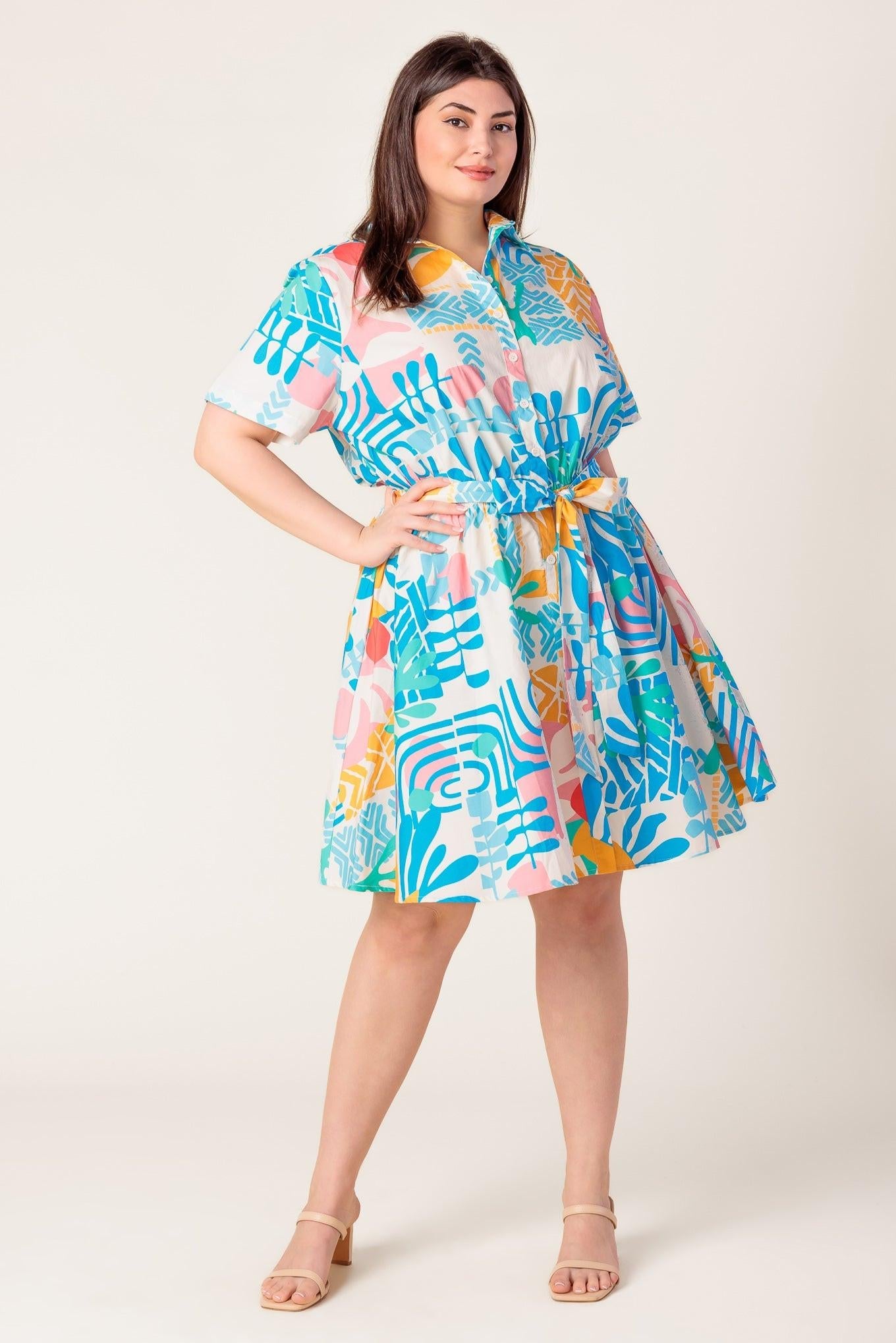 Garden Social Woven Mini Dress in off-white multi, view 2 — Soul Flow Apparel